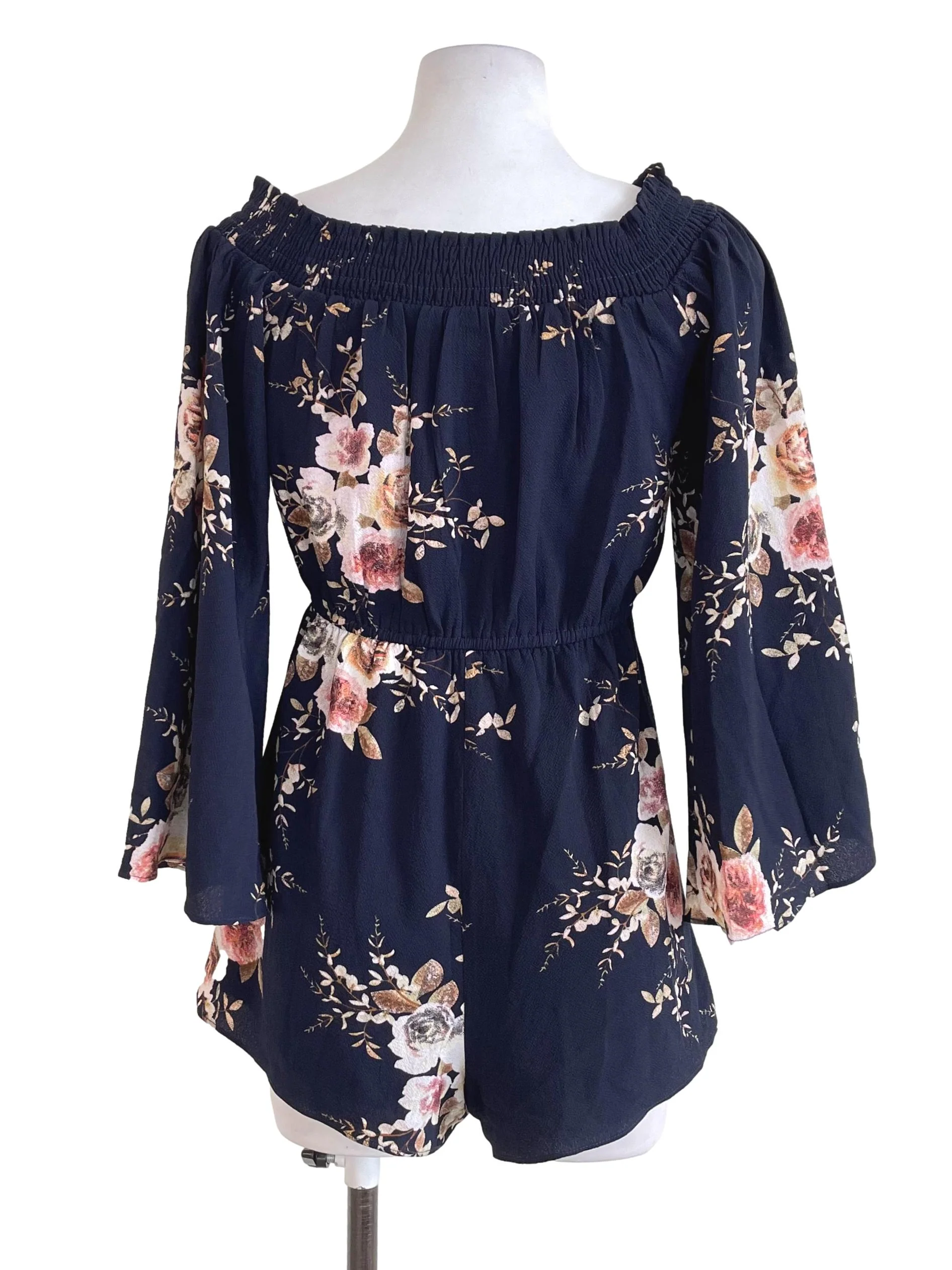Dark Blue Floral Off-Shoulder Romper - Image 2