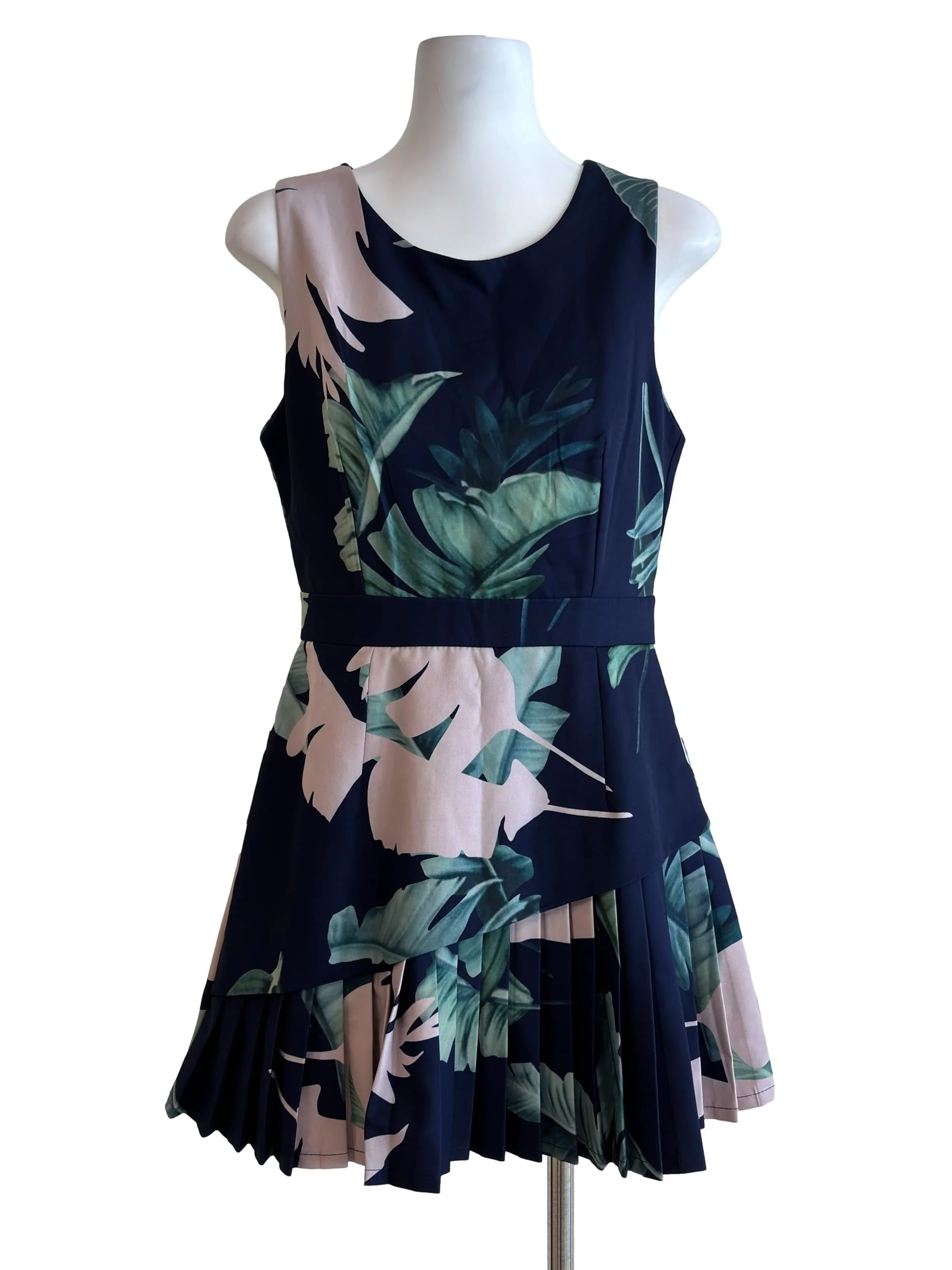 Dark Blue Floral Pleats Detail Romper