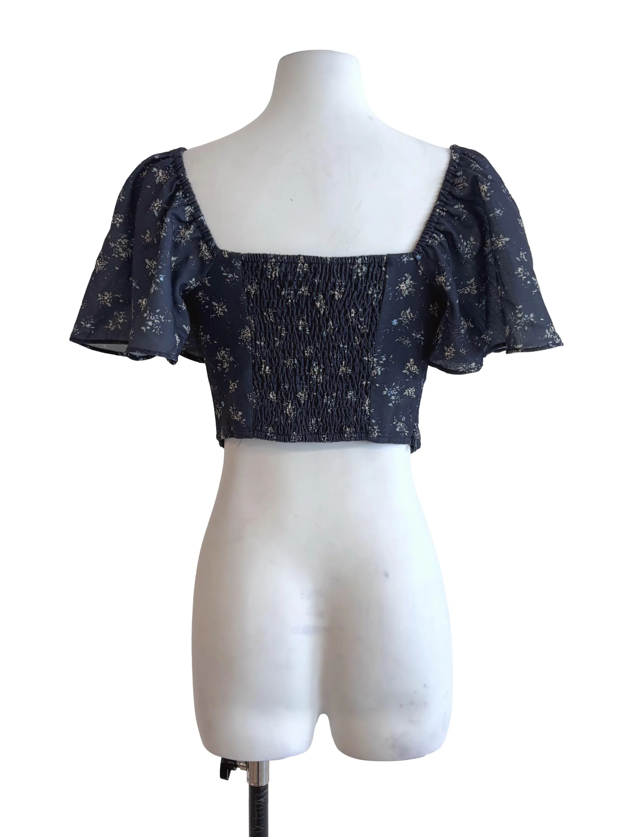 Dark Blue Floral Ribbed Corset Top - Image 2