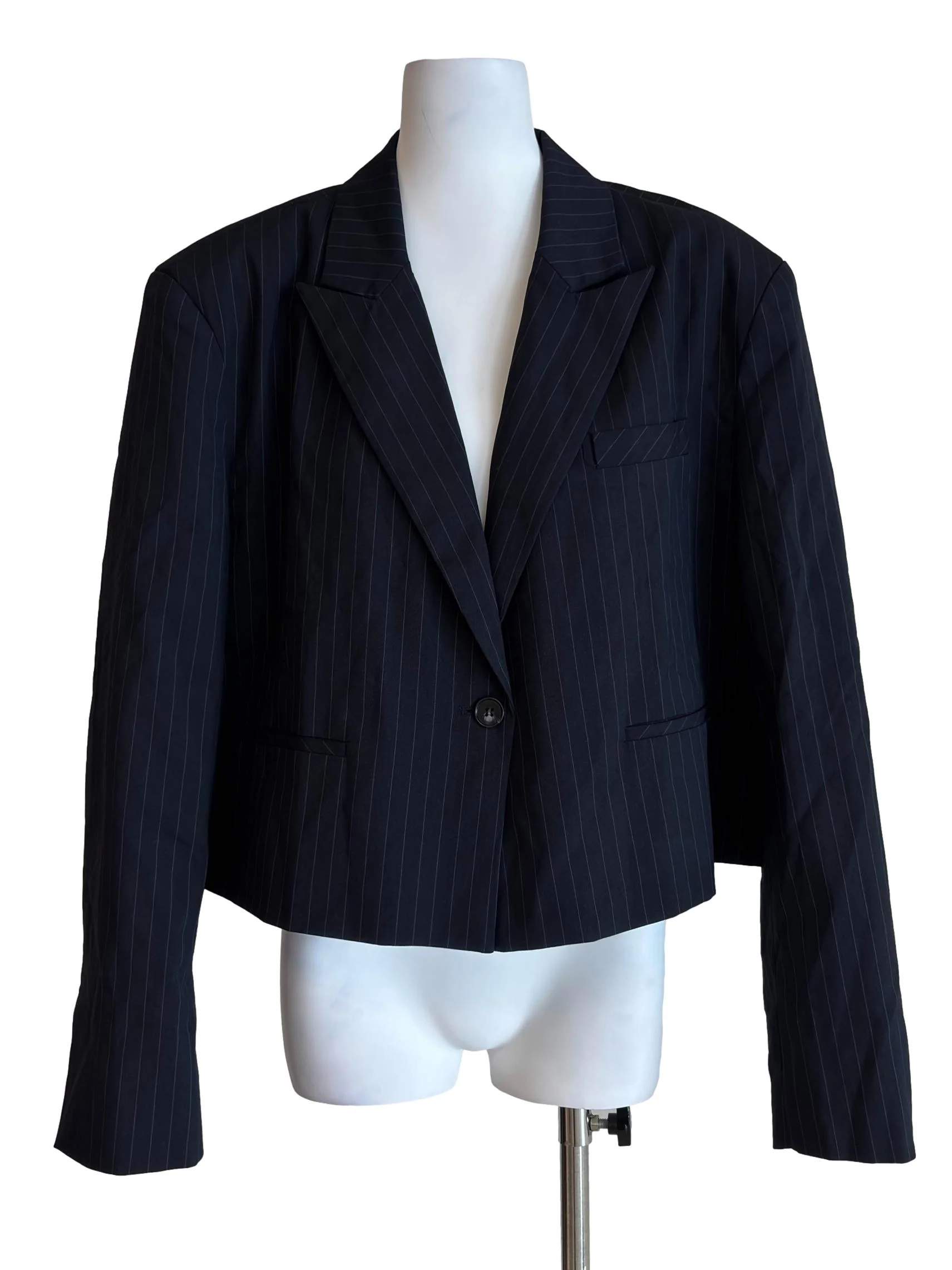 Dark Blue Pinstripe Cropped Blazer