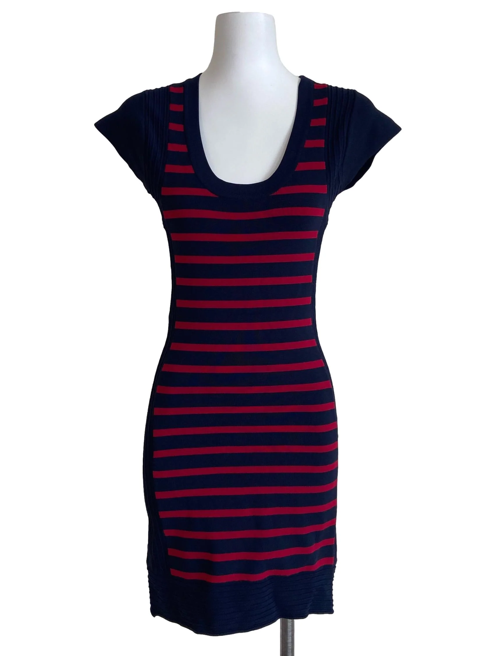 Dark Blue & Red Stripe Bodycon Dress