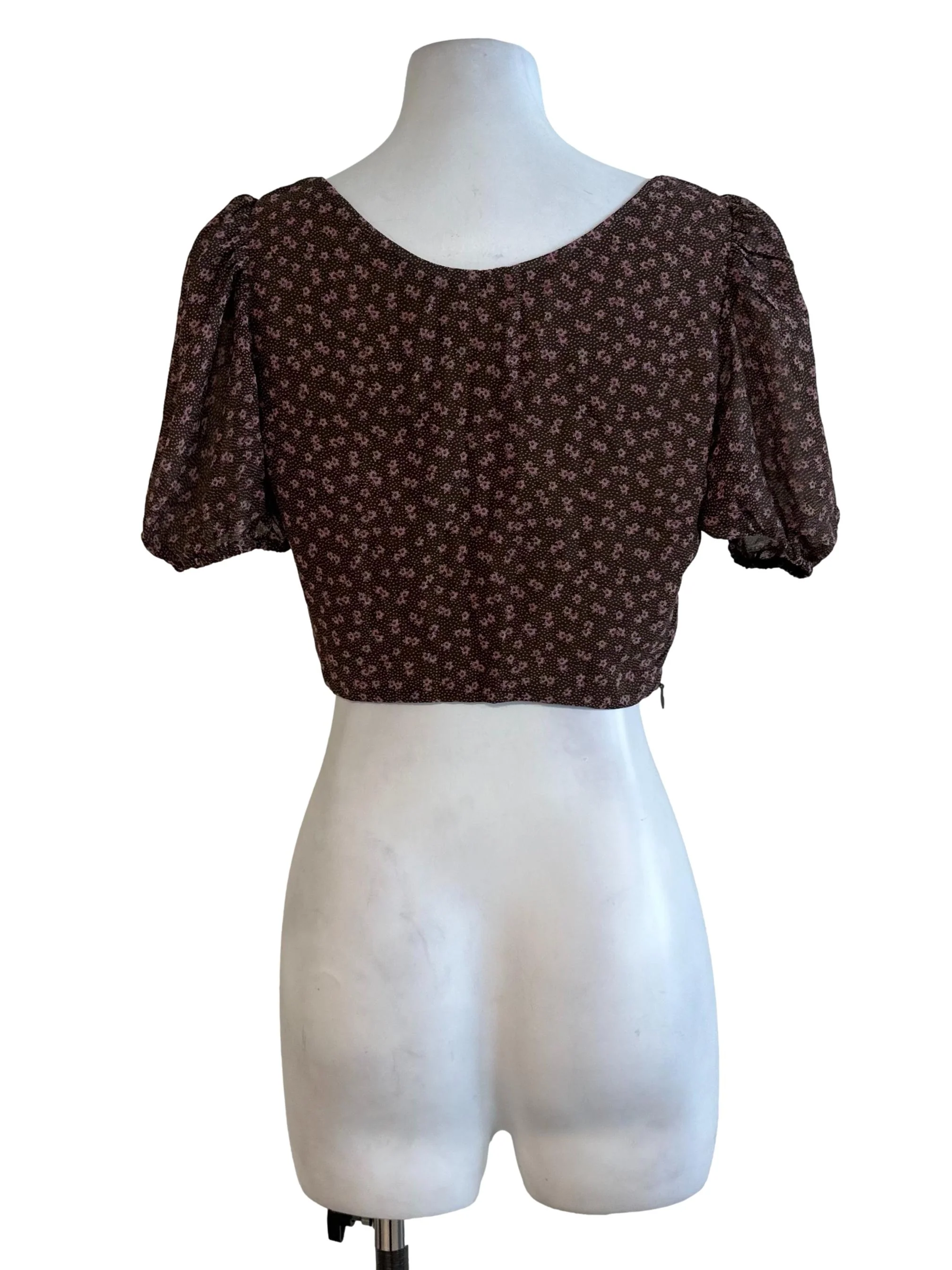 Dark Brown Floral Square Neck Top - Image 2