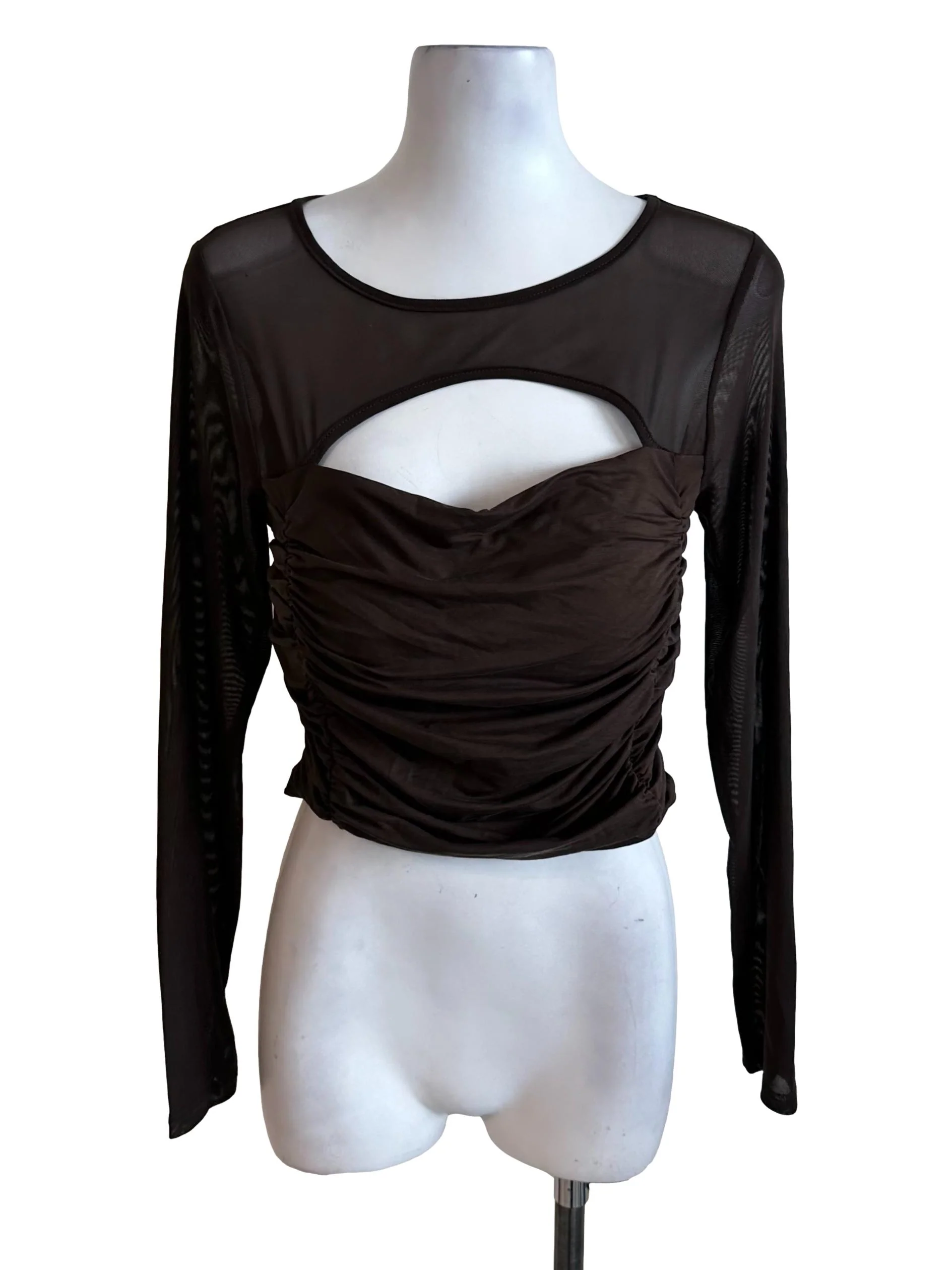 Dark Brown Mesh Net Front Open Top