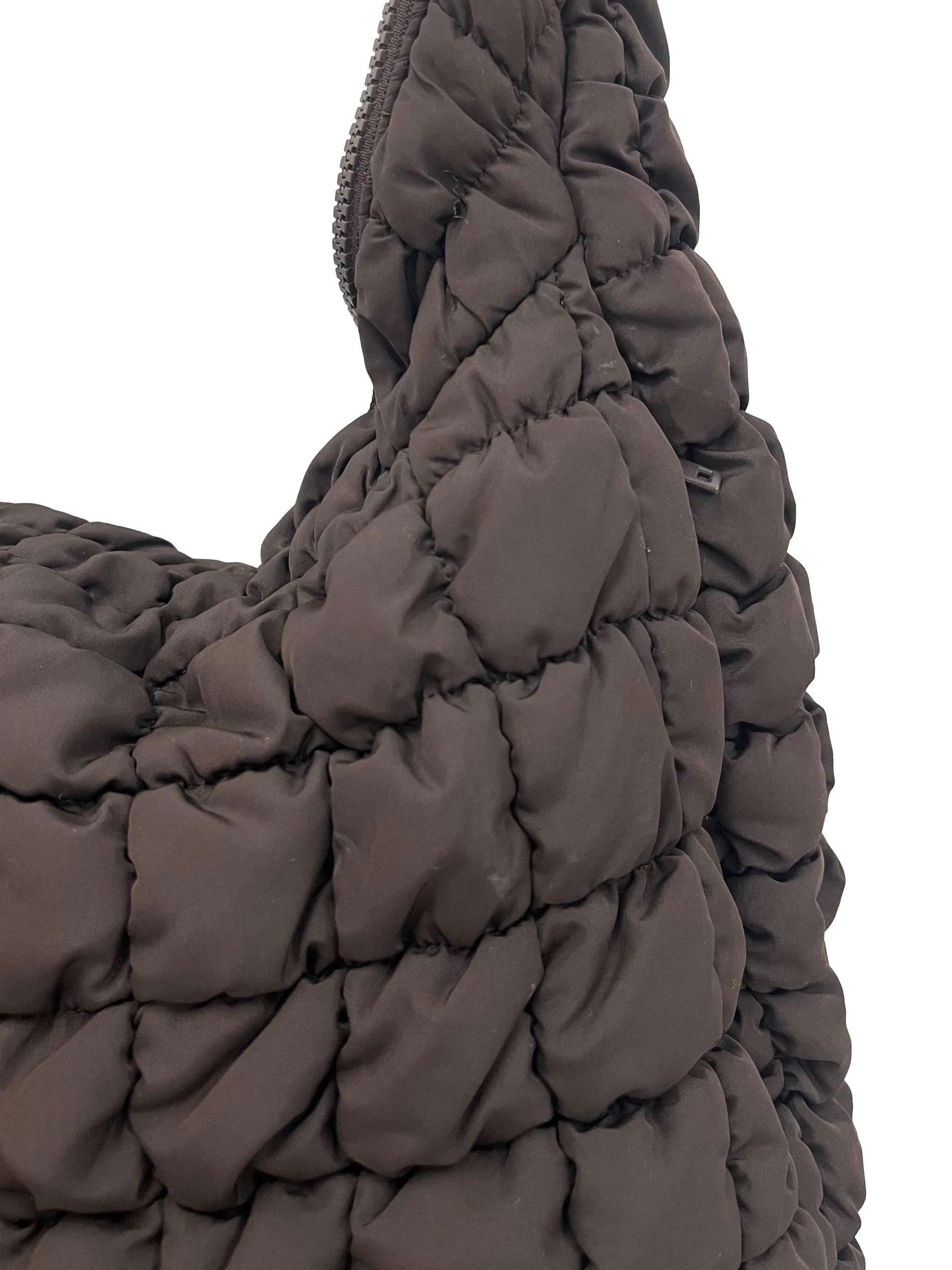 Dark Brown Quilted Oversize Bag - Image 3
