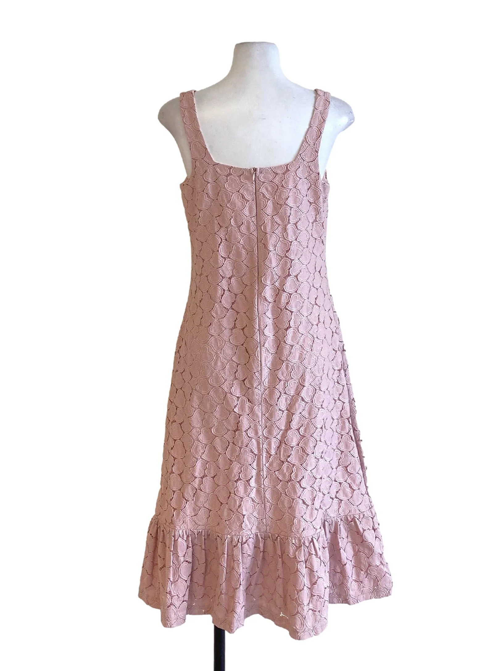 Dark Crepe Pink Floral Lace Square Neck Drop Waist Dress - Image 2