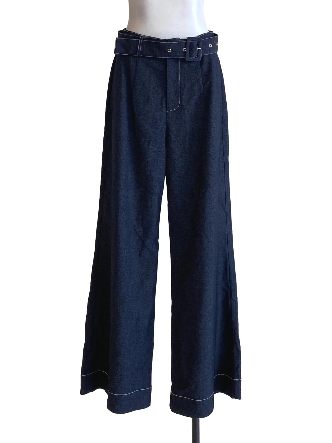 Dark Denim Blue Belt Waist Straight Regular Jeans
