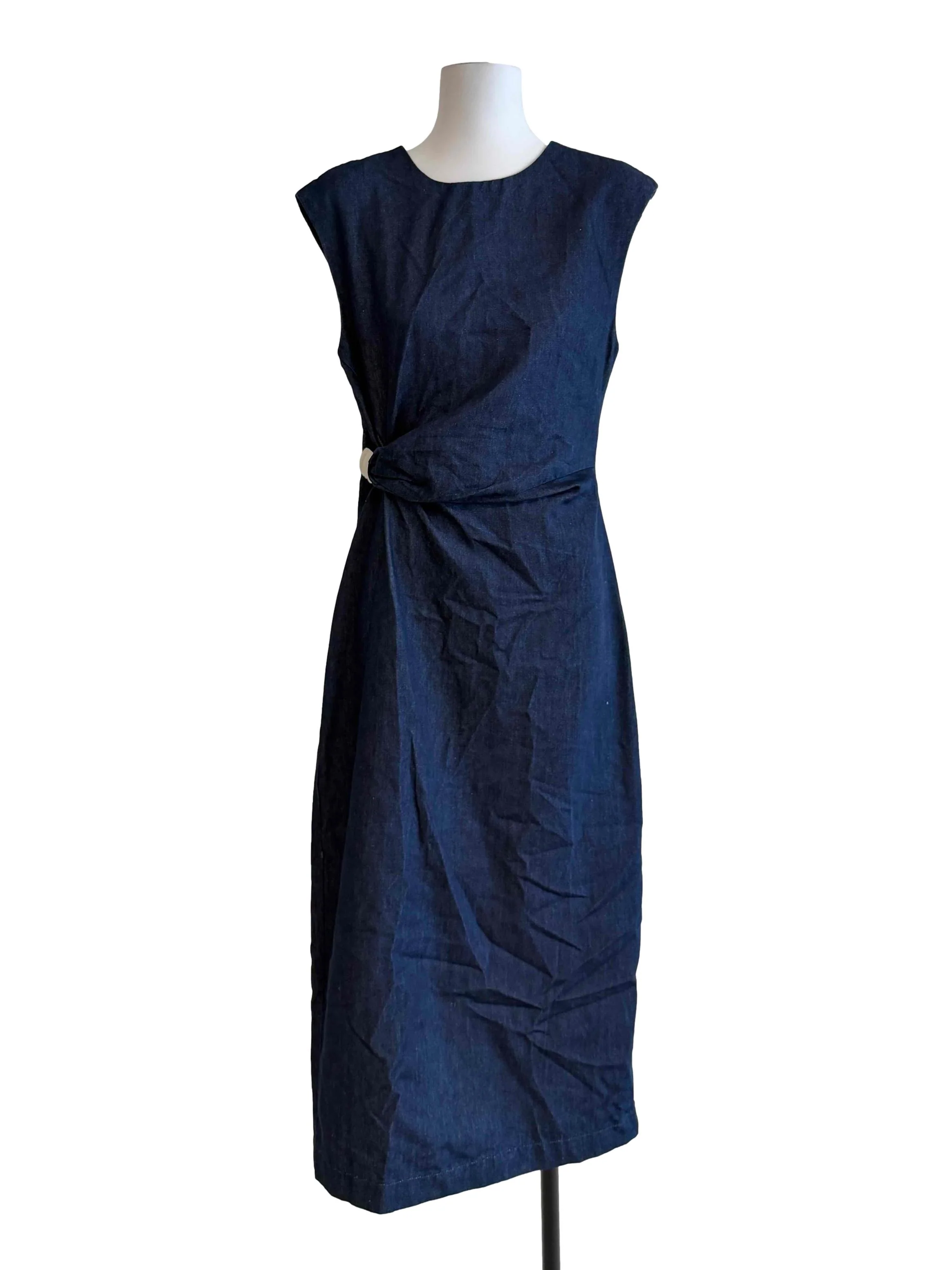 Dark Denim Blue Sabrina Neck A-Line Dress