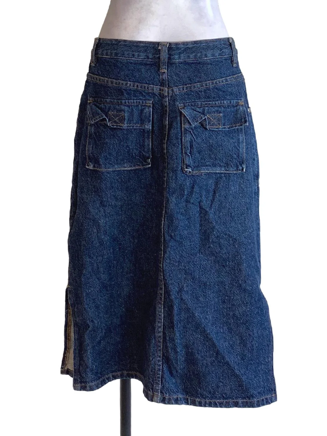 Dark Denim Blue Slit Cropped Jeans Skirt - Image 2