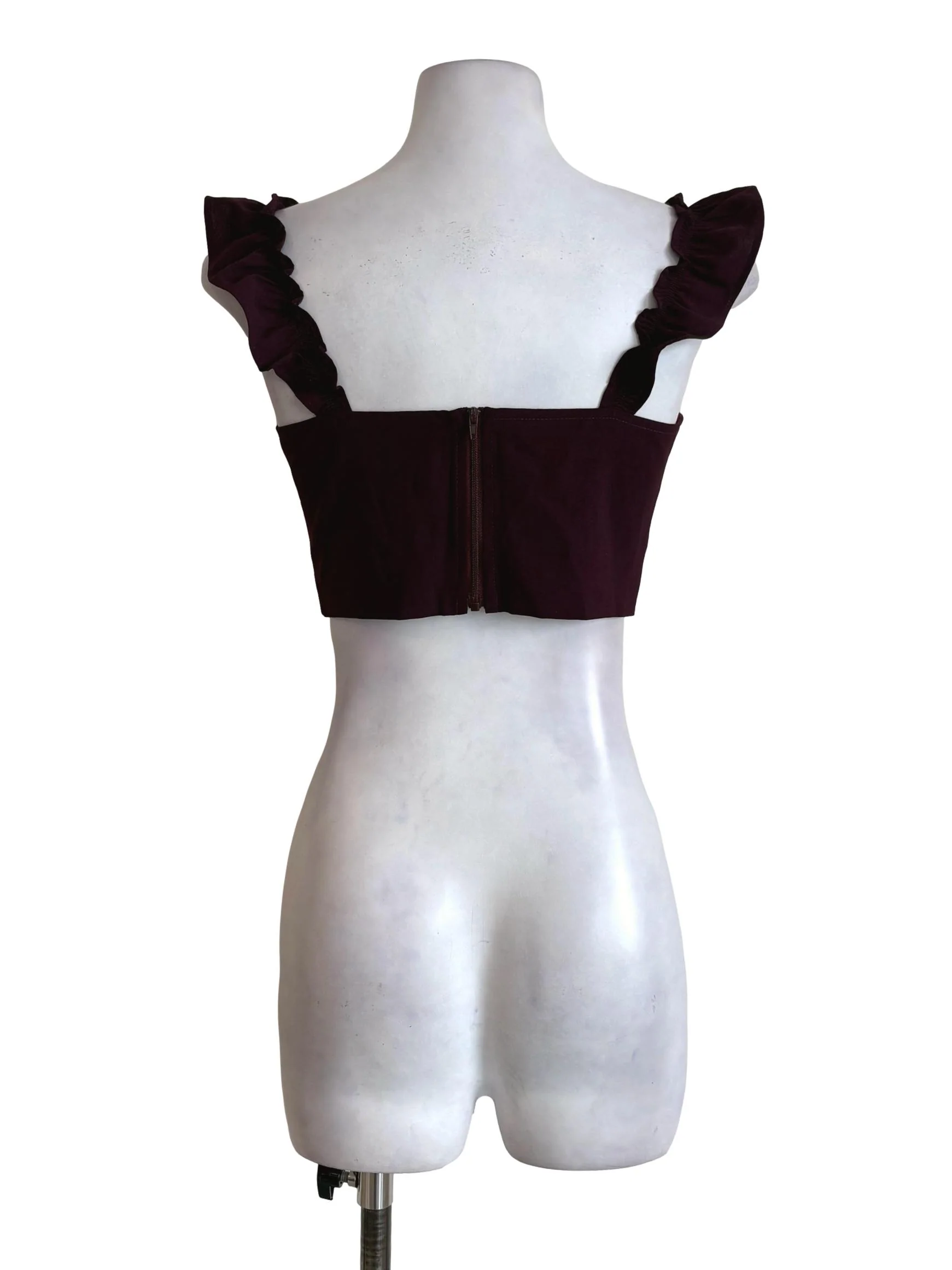 Dark Grape Ruffle Ruched Crop Top - Image 2