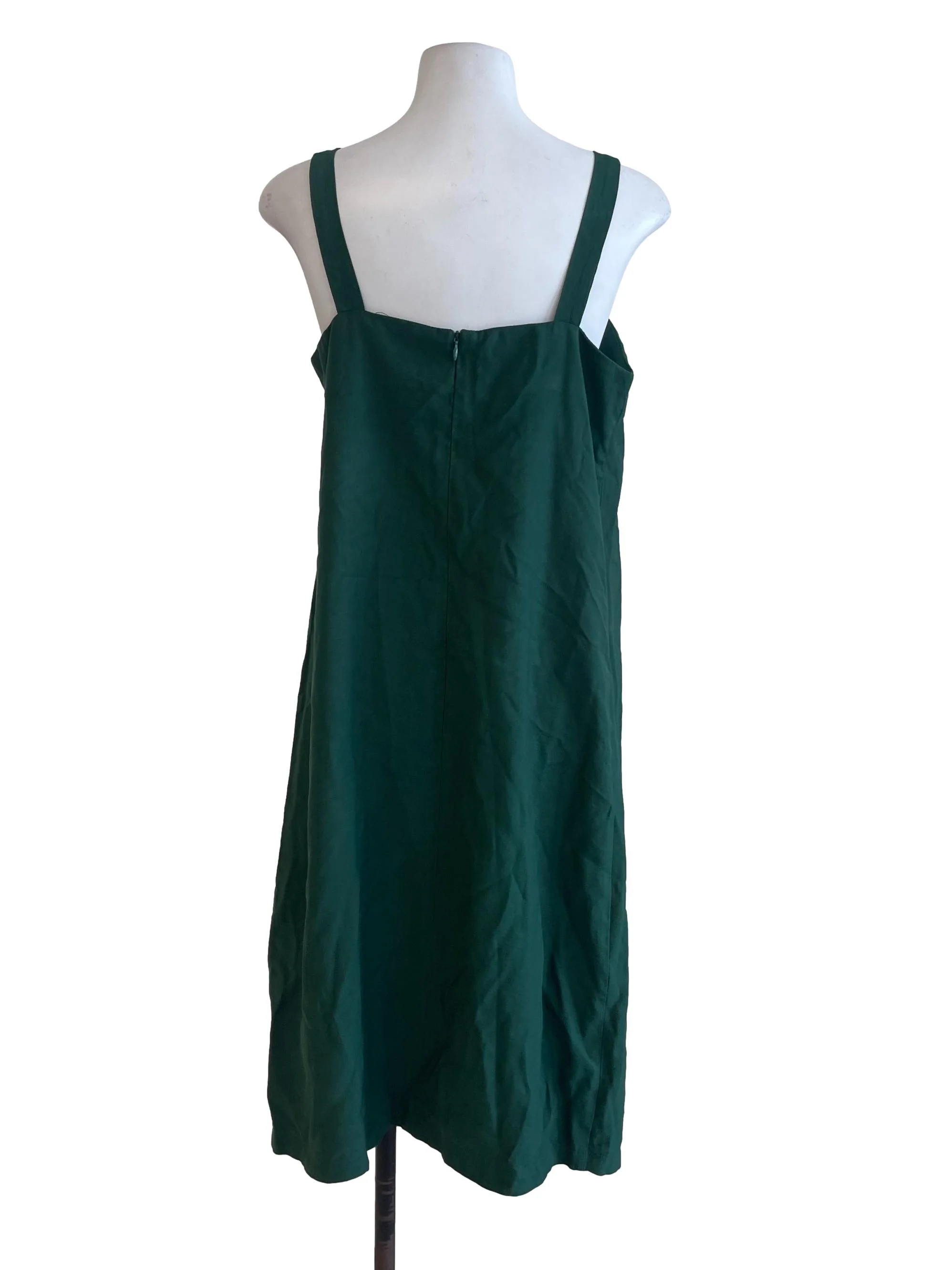 Dark Green Plain Front Side Slit Dress - Image 2