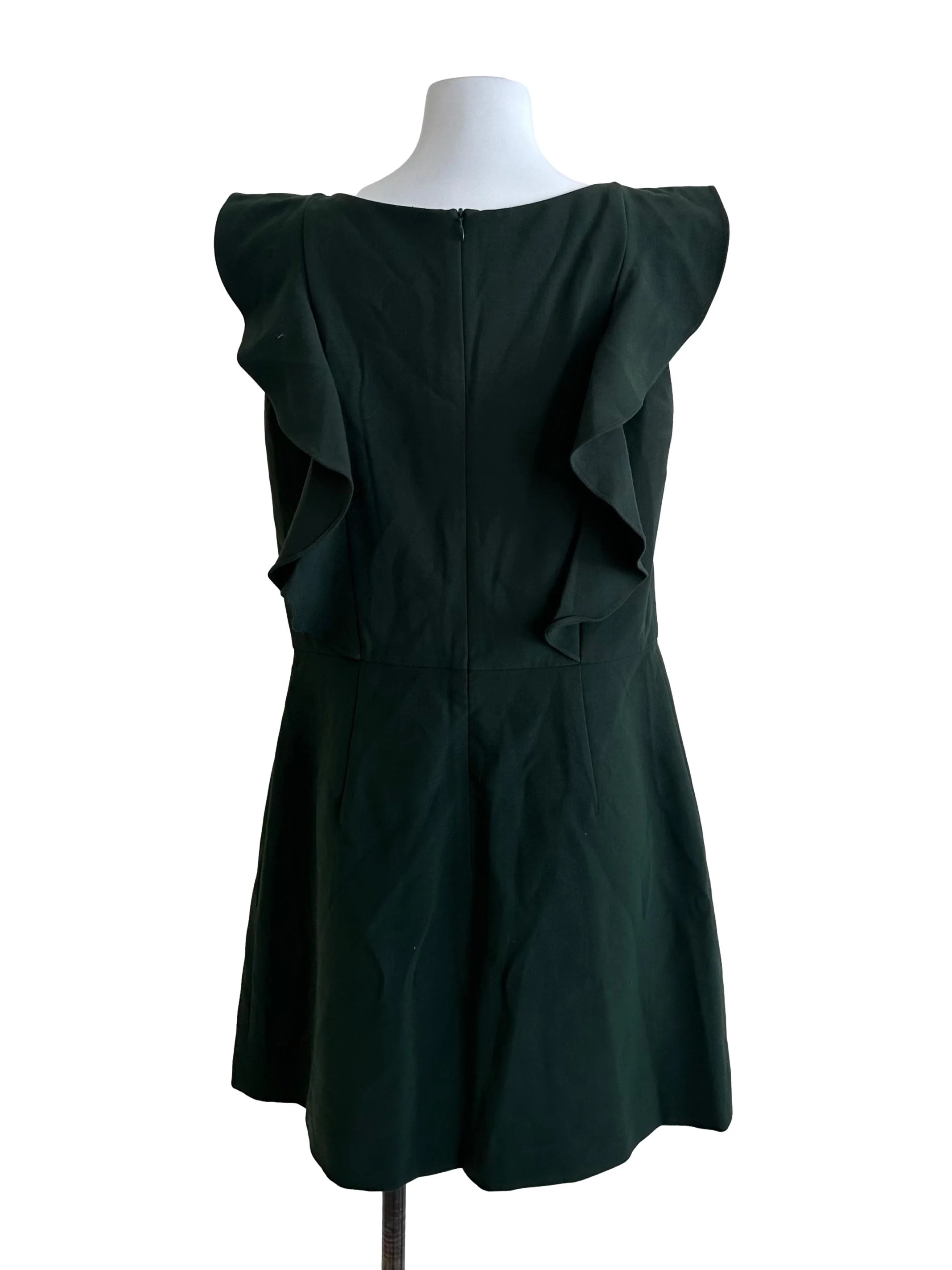 Dark Green Square Neck Ruffle A Line Dress - Image 2