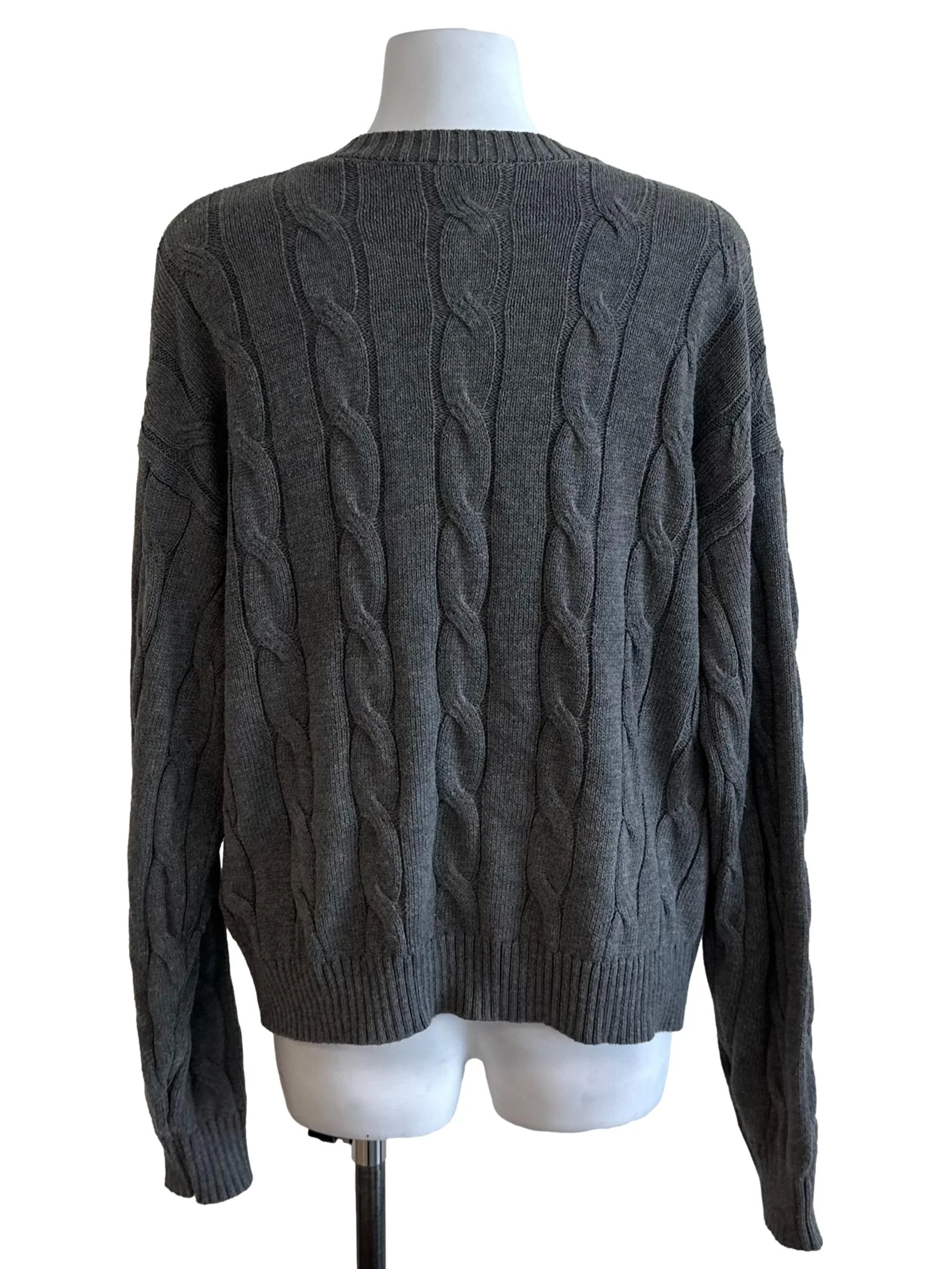 Dark Grey Cable Knit Button Cardigan - Image 2