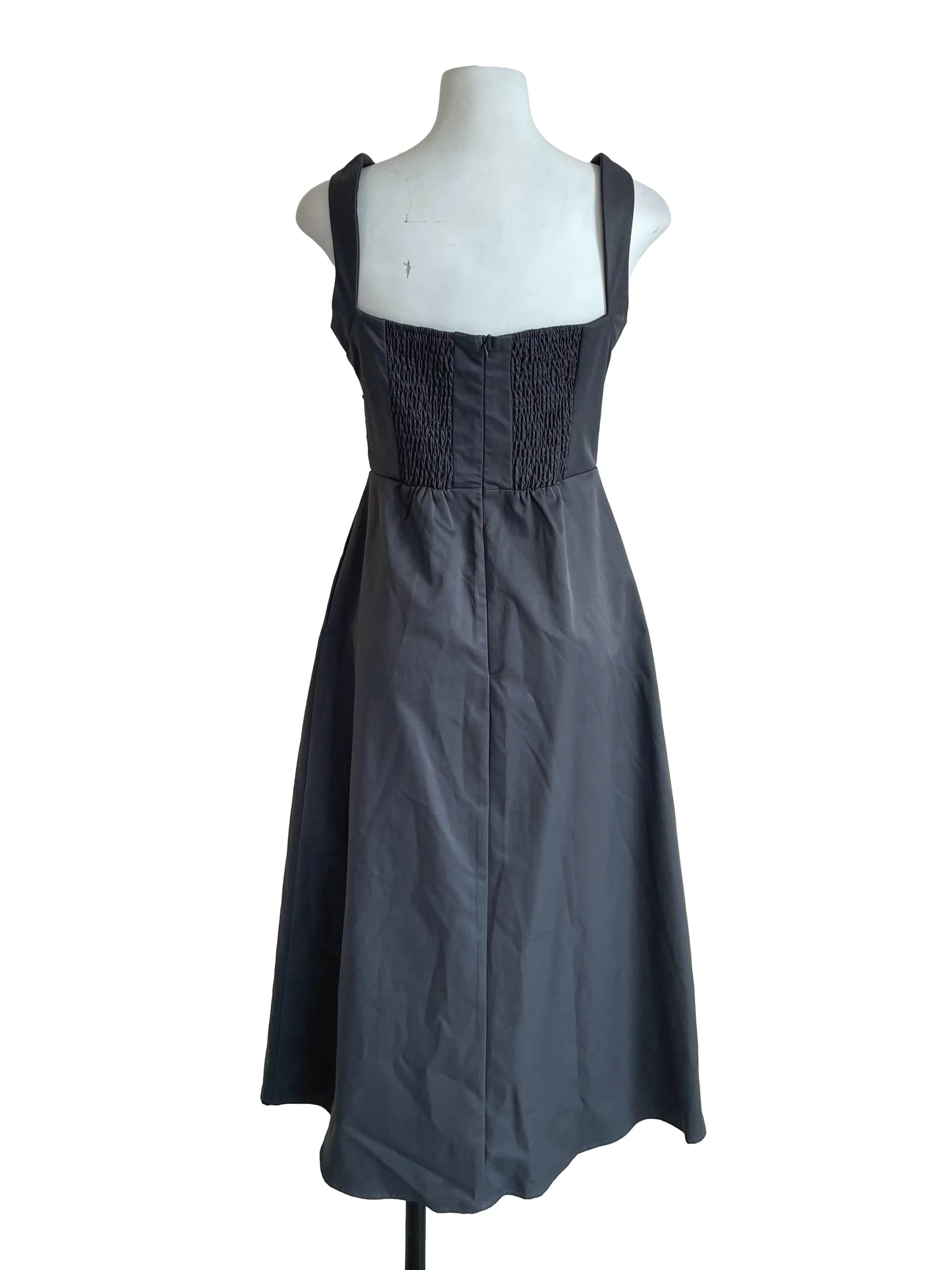 Dark Grey Pleated Ball Gown Dress - Image 2