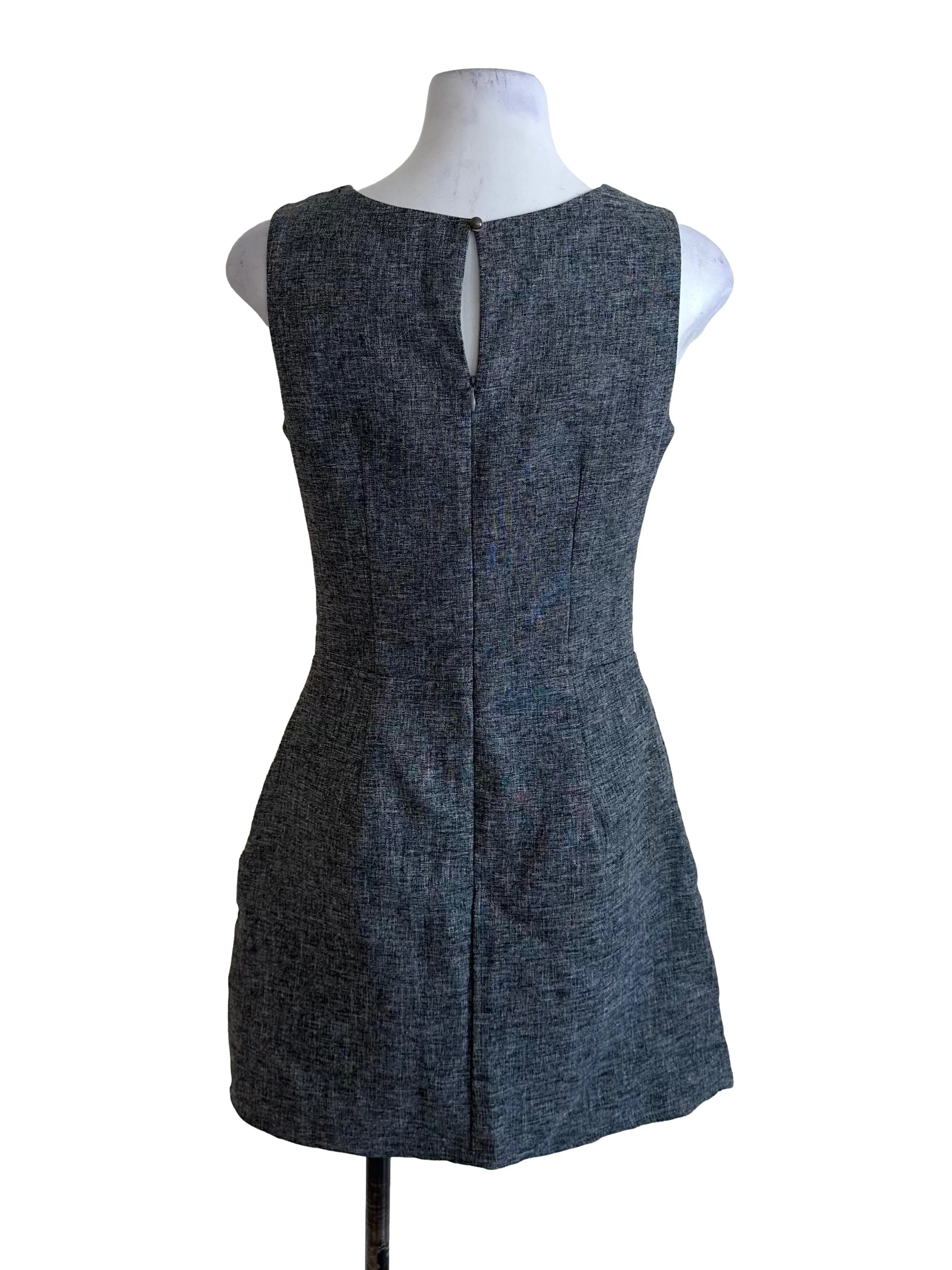 Dark Grey Round Neck Textured Pleated Dress - Image 2