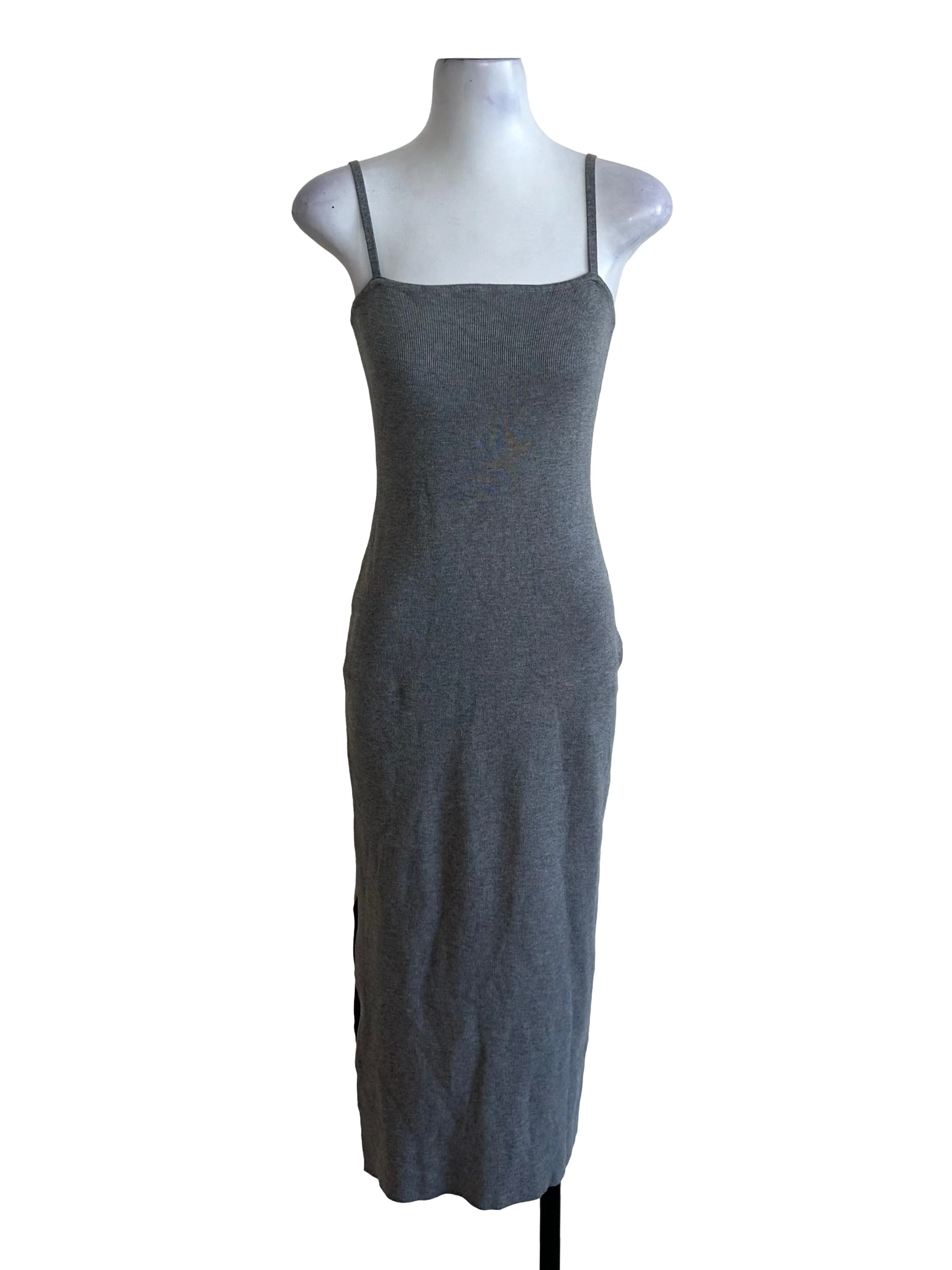 Dark Grey Square Neck Slit Bodycon Dress