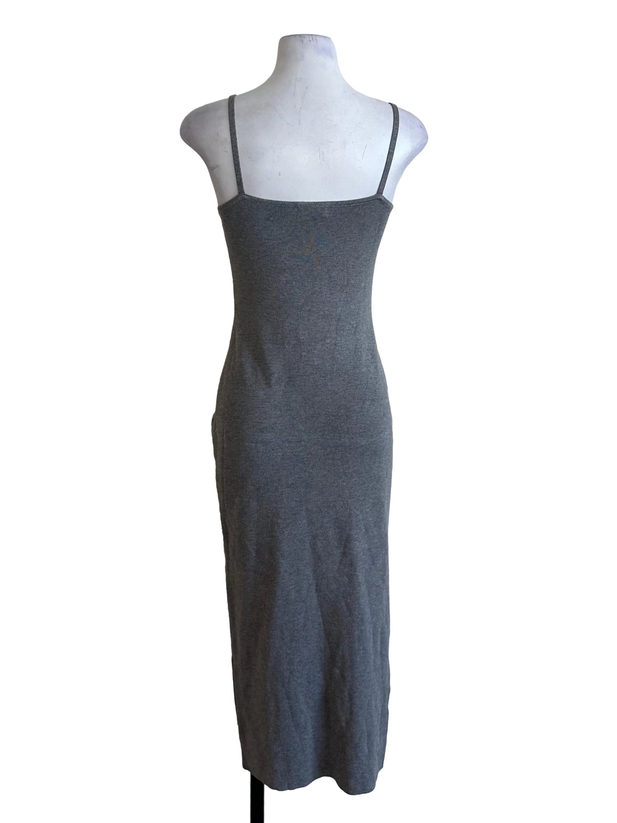 Dark Grey Square Neck Slit Bodycon Dress - Image 2