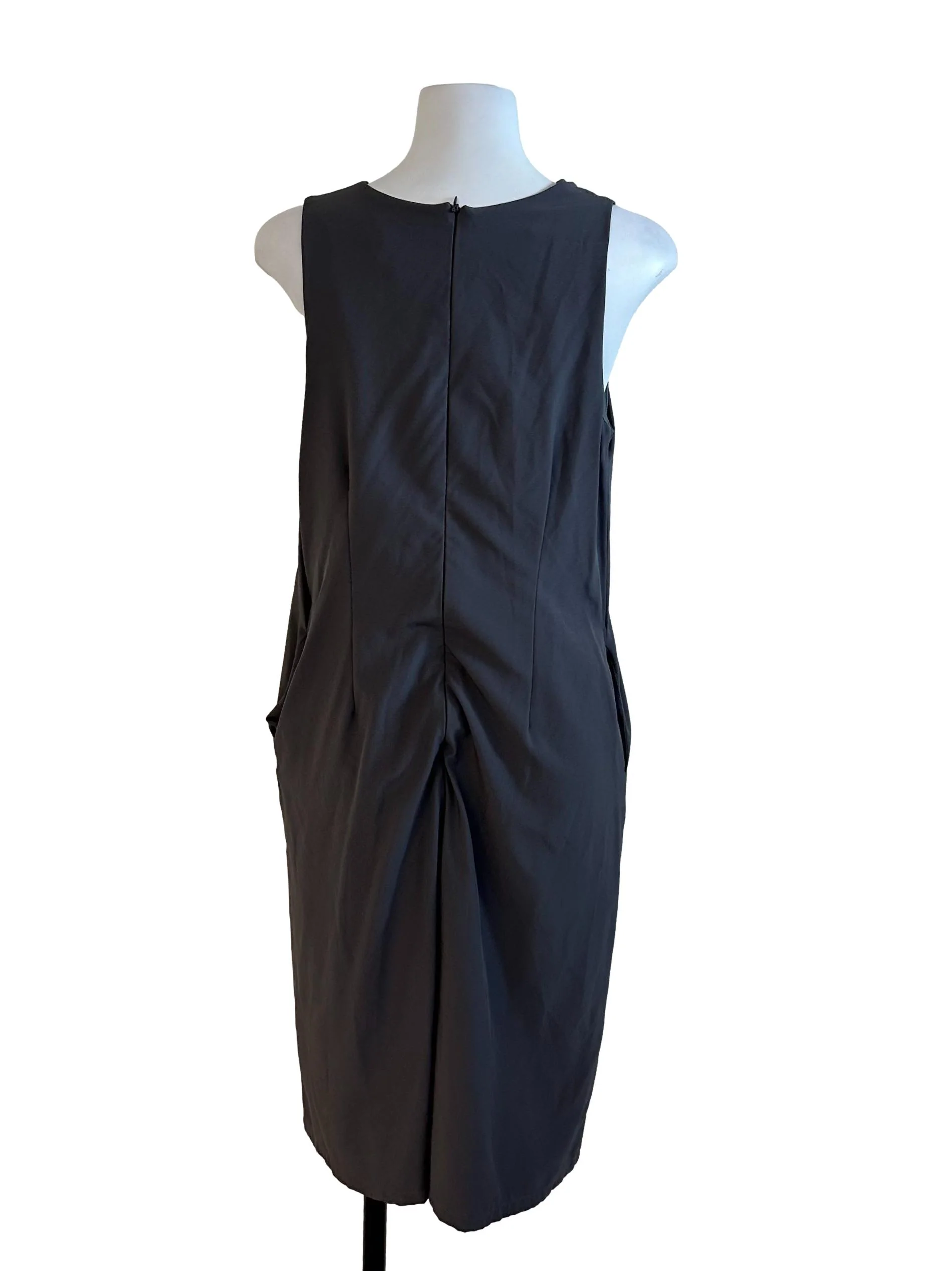 Dark Grey V Neck Side Pleated Dress - Image 2
