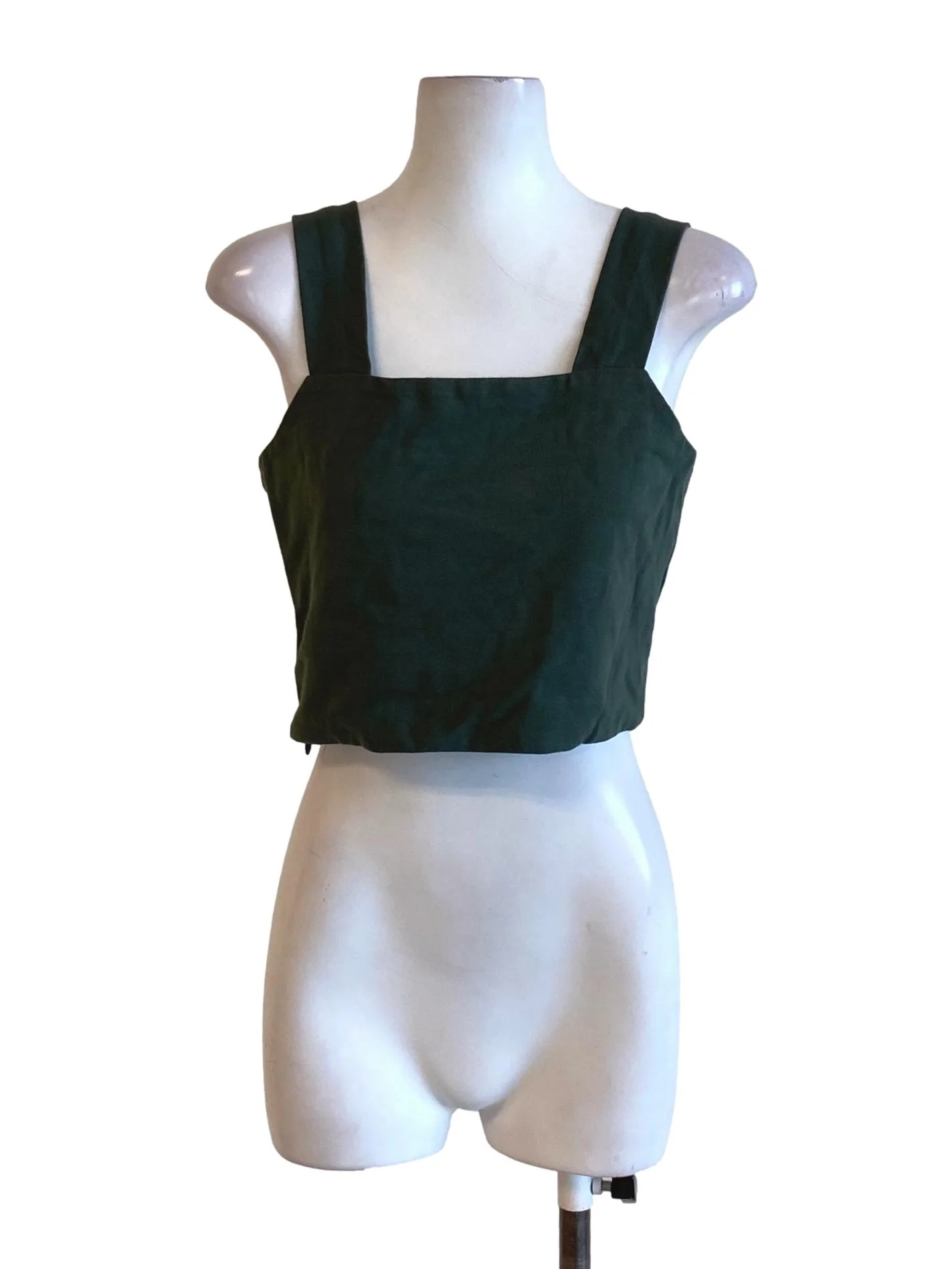 Dark Moss Green Square Neck Sheath Cropped Top TTR