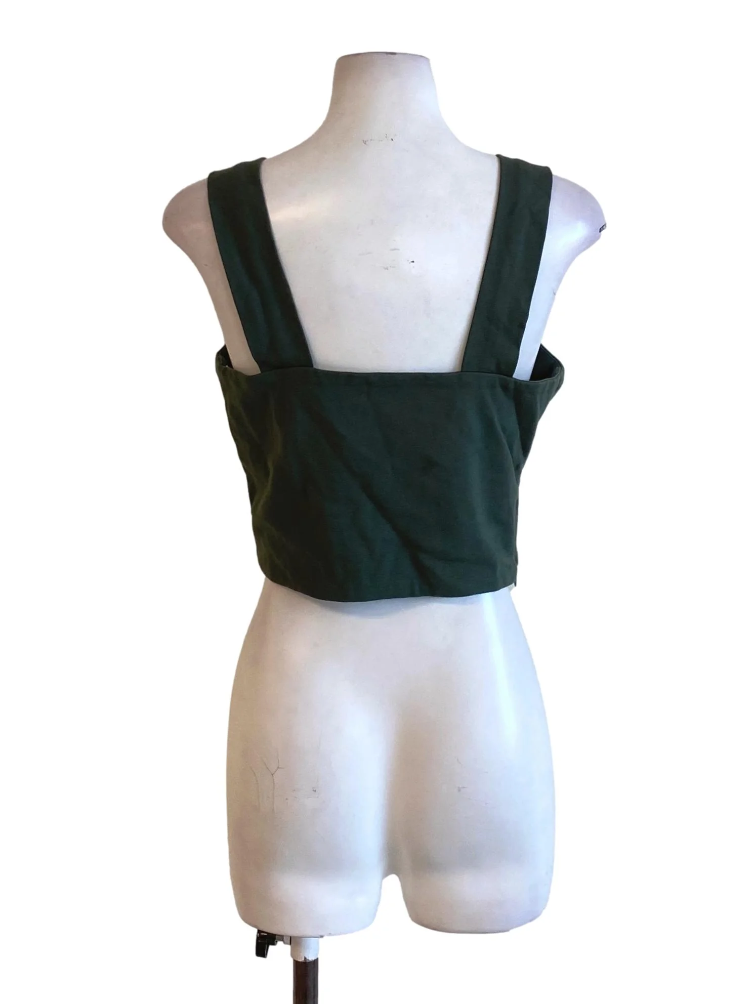 Dark Moss Green Square Neck Sheath Cropped Top TTR - Image 2