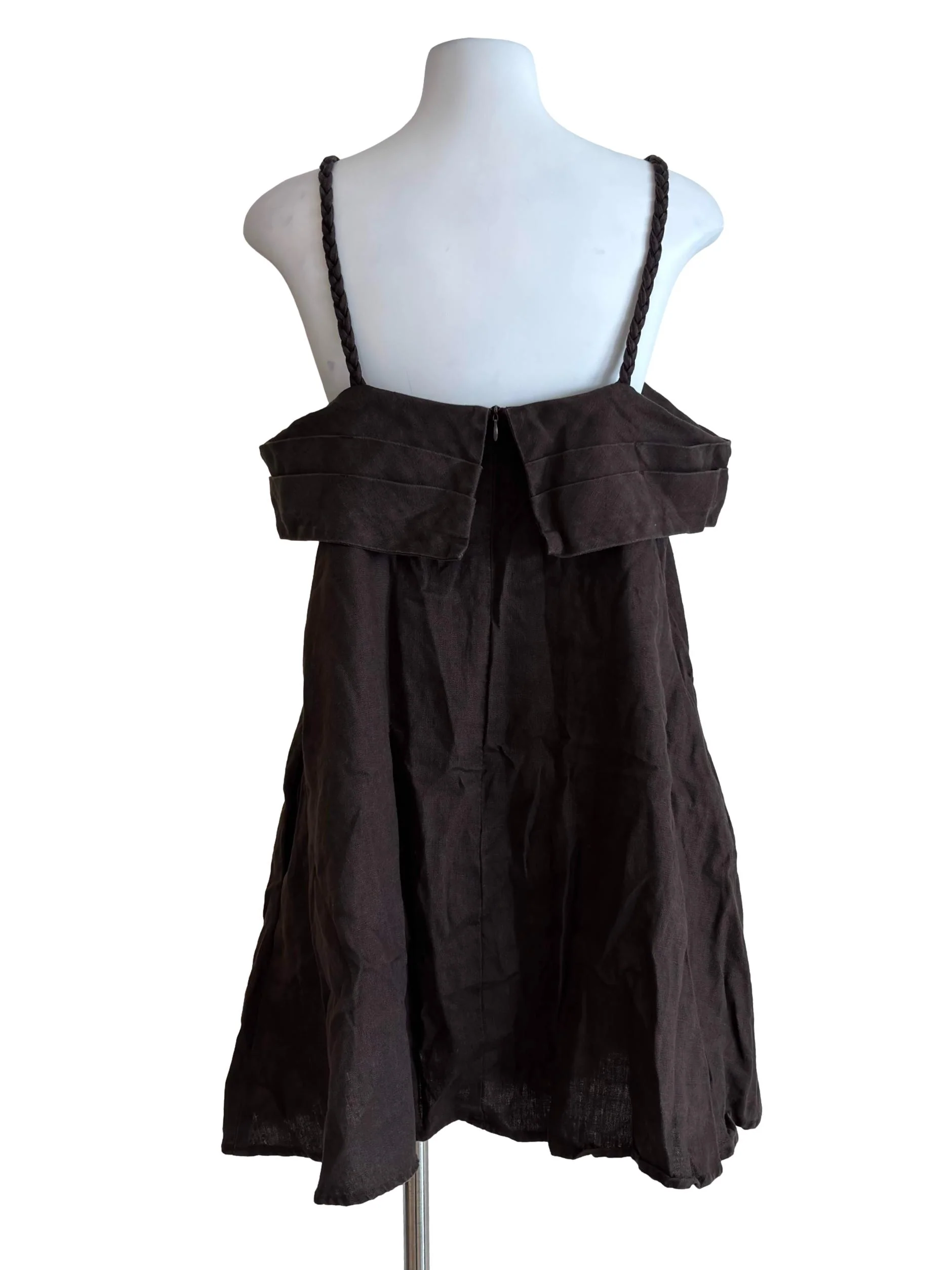 Dark Oak Brown Braided Straps Mini Dress - Image 2