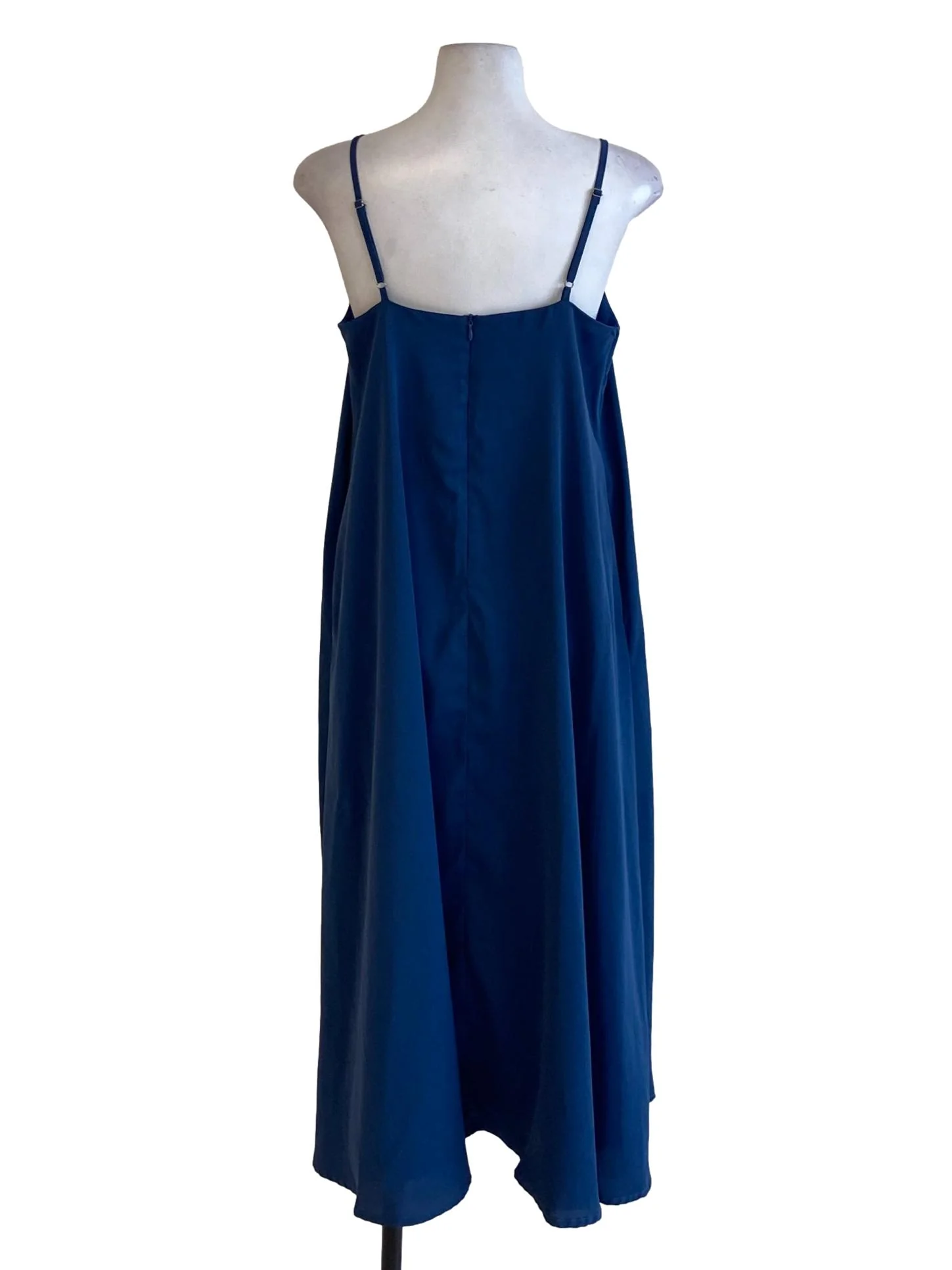 Dark Royal Blue Square Neck Spaghetti Strap Slip Dress - Image 2