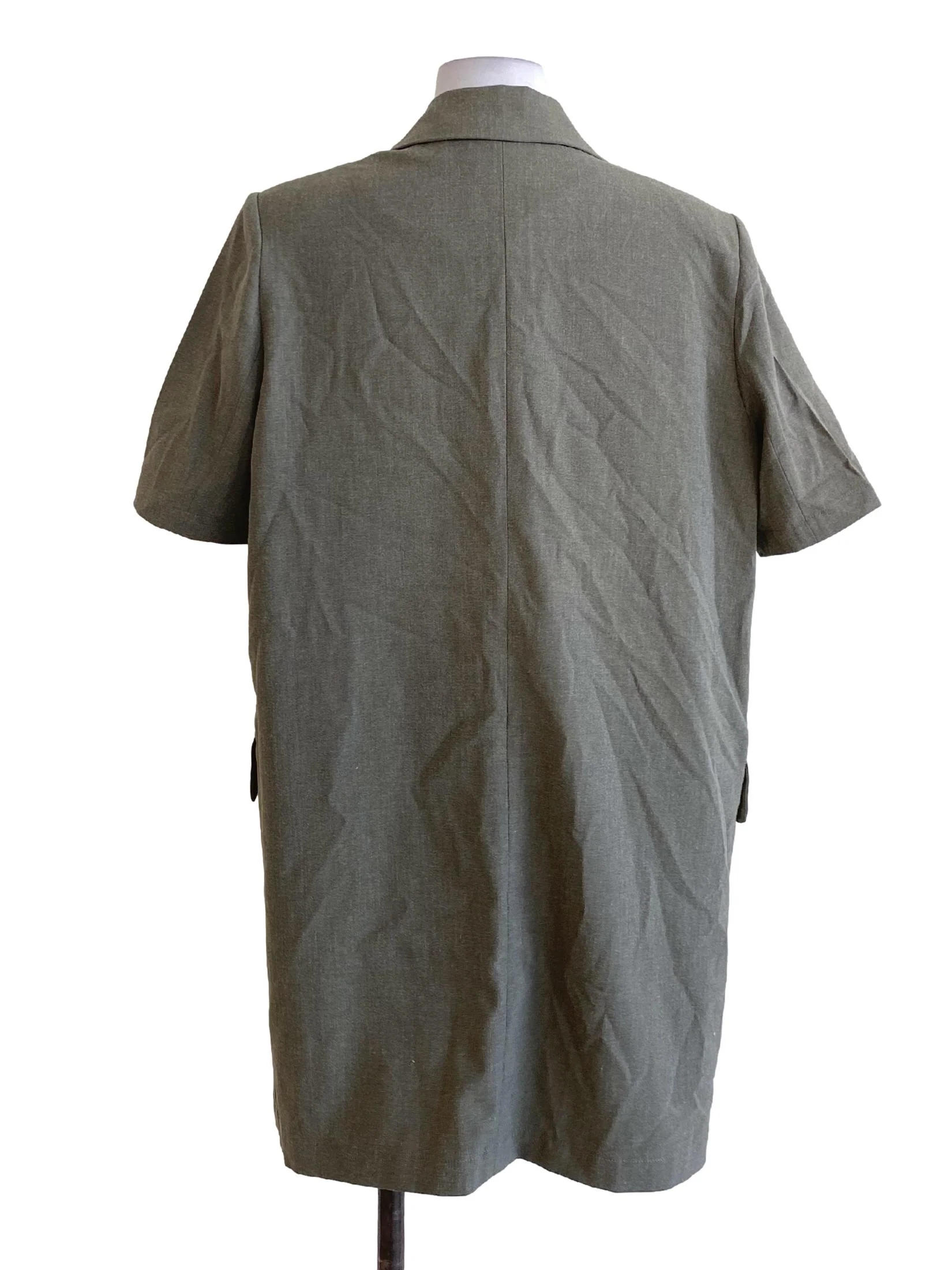 Dark Sage Green Buttoned Notched Collar Straight Cut Coat - Image 2