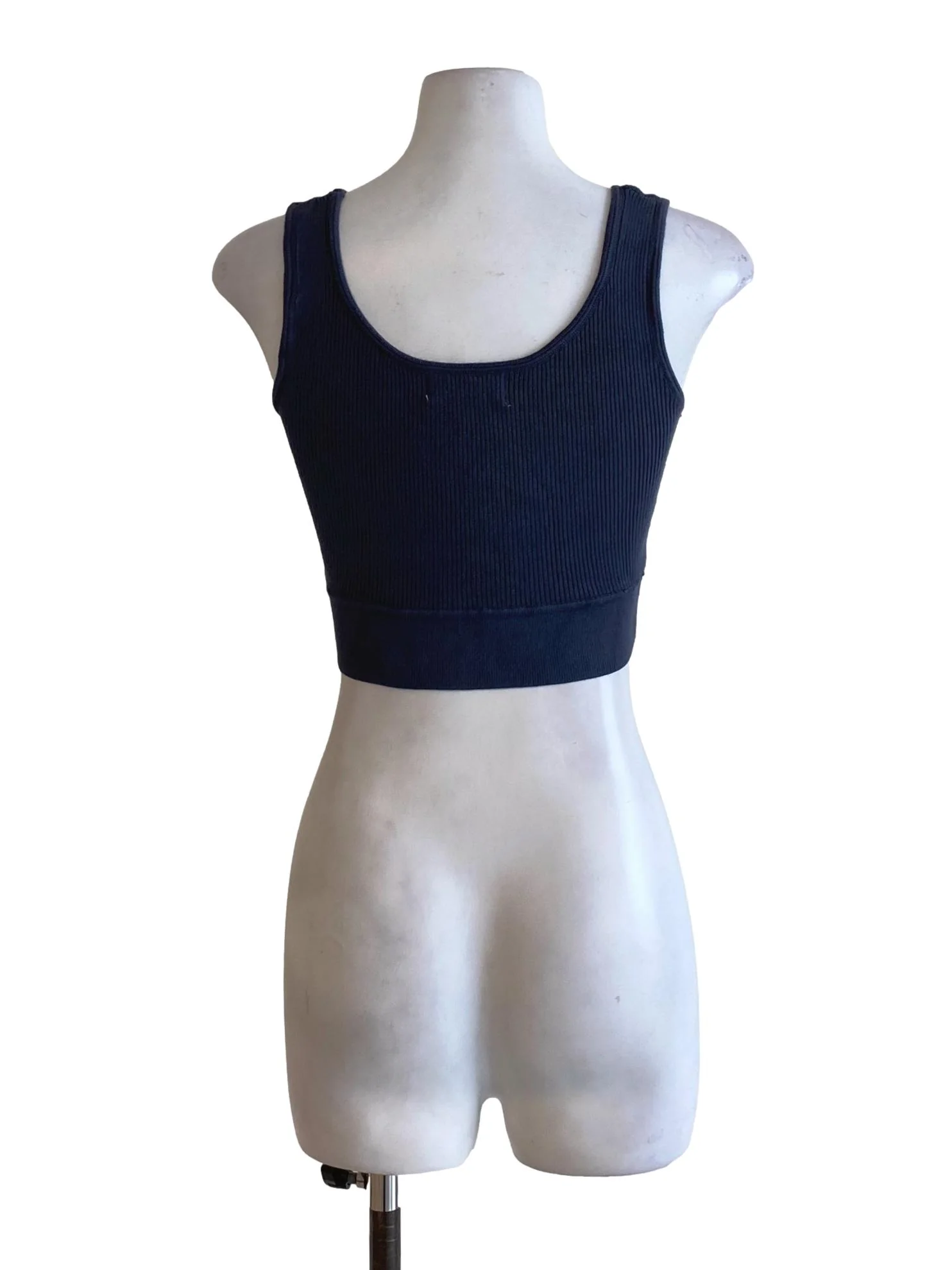Dark Stone Blue Knitted Square Neck Fit Cropped Top - Image 2