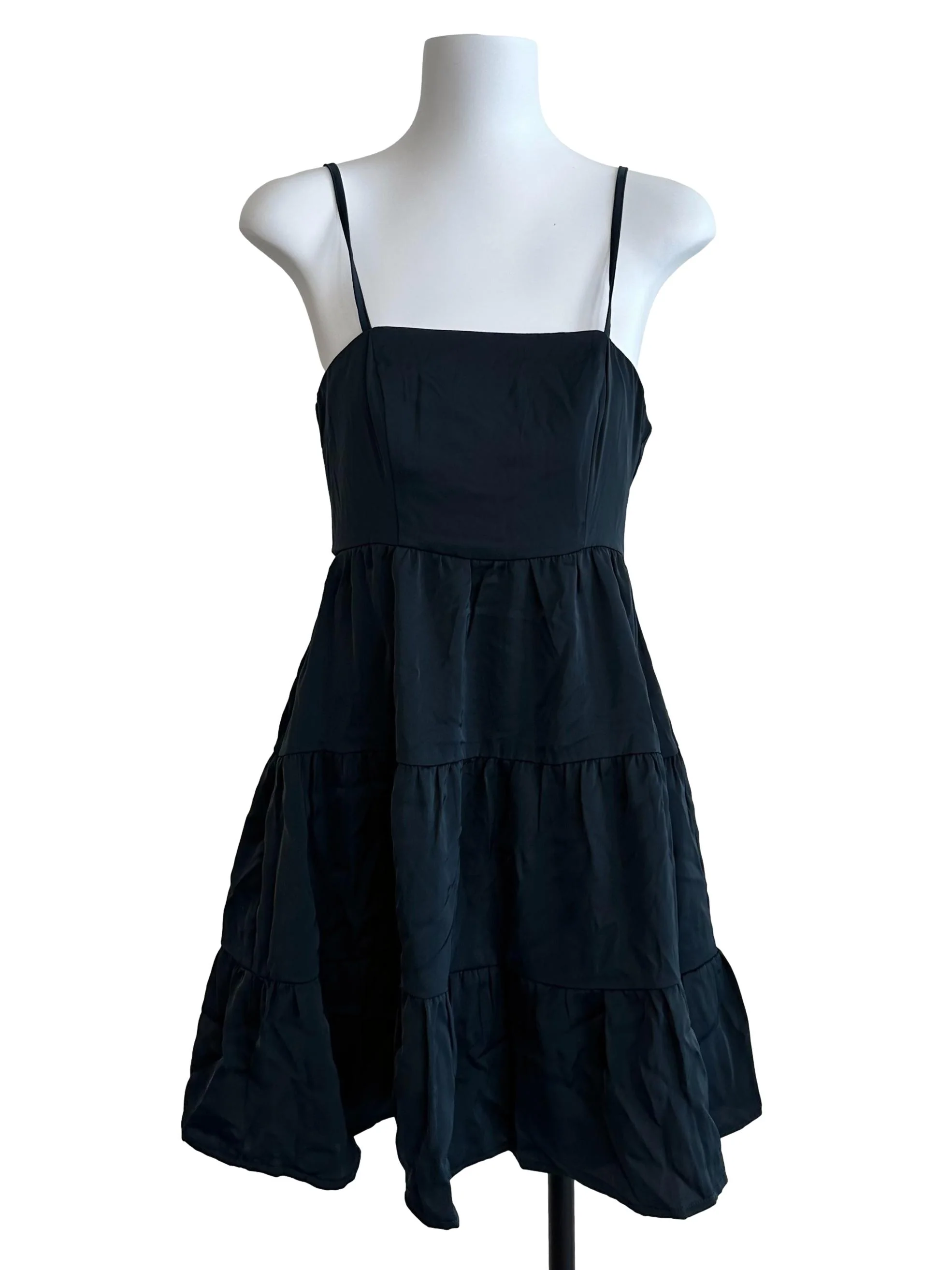 Dark Teal Blue Square Neck Tiered Dress
