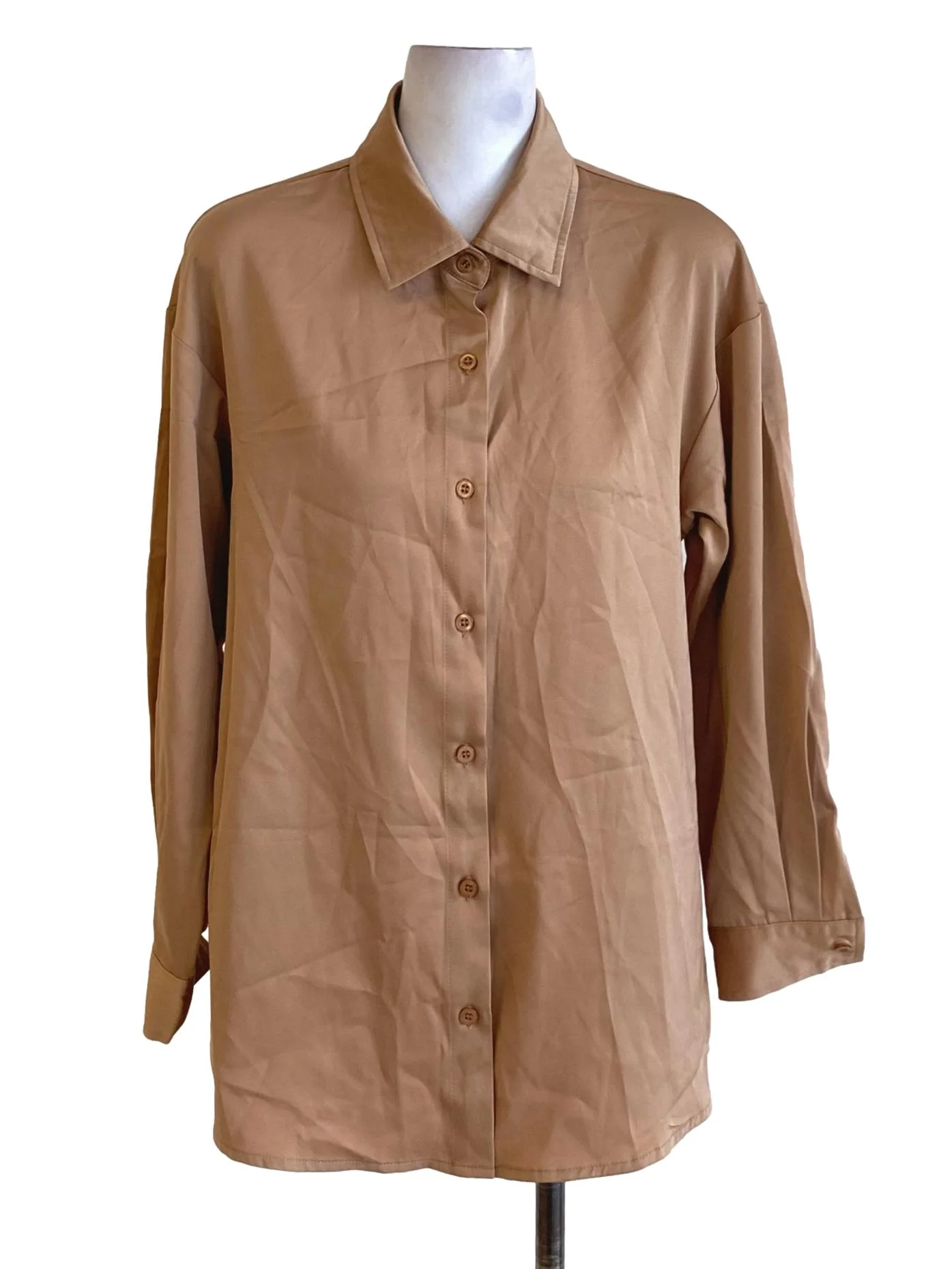 Dark Tortilla Brown Buttoned Down Long Sleeve Shirt Blouse