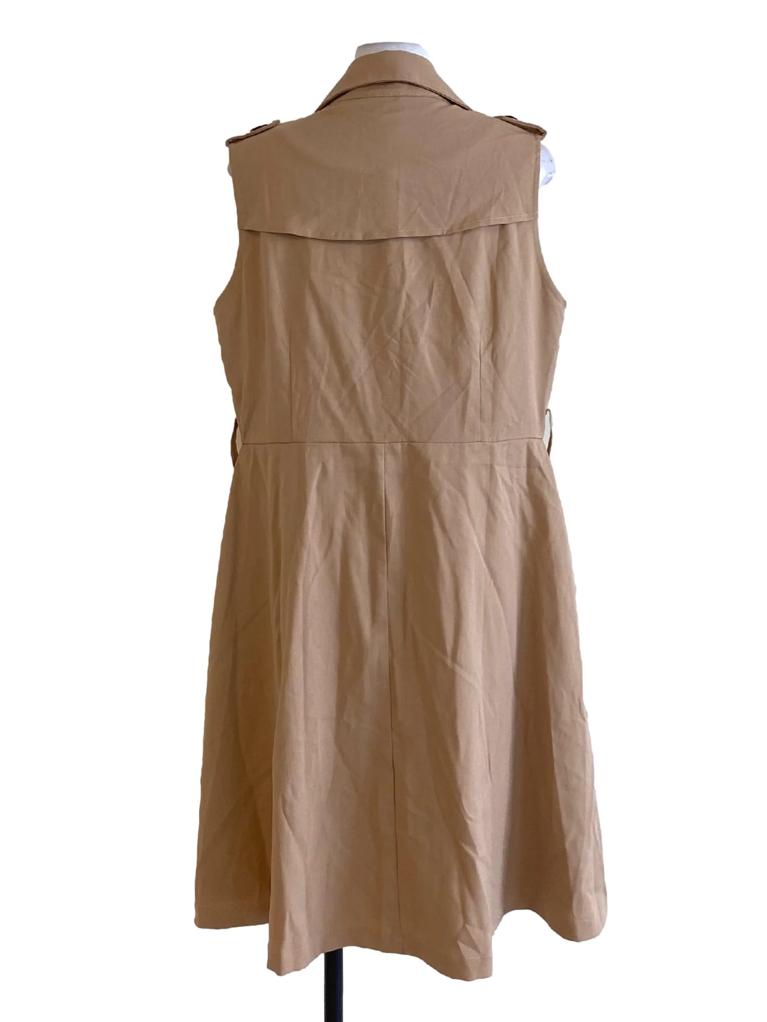 Dark Tortilla Brown Double Breasted Collared Sleeveless Shift Dress - Image 2