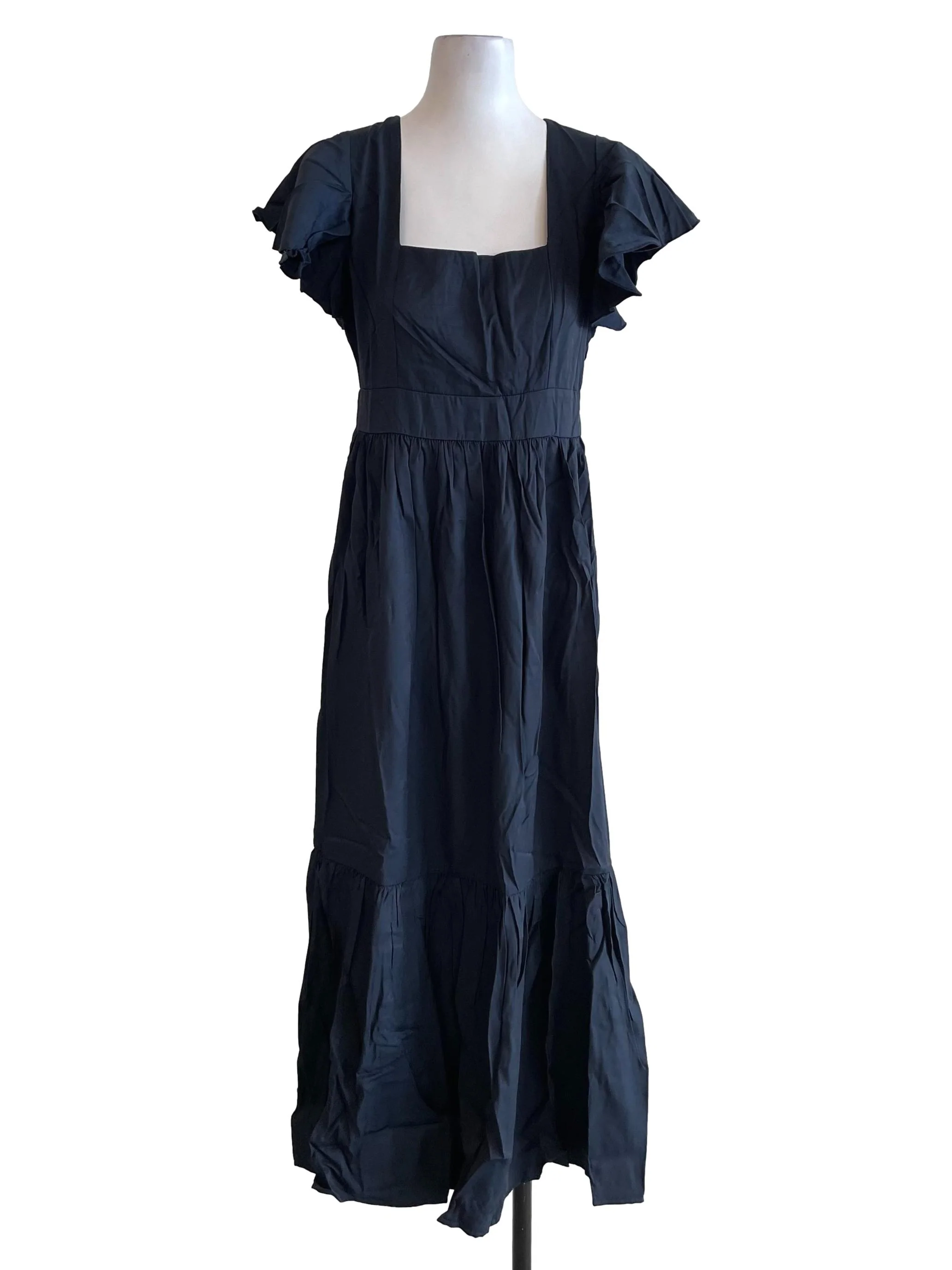 Deep Navy Butterfly Sleeves Empire Dress