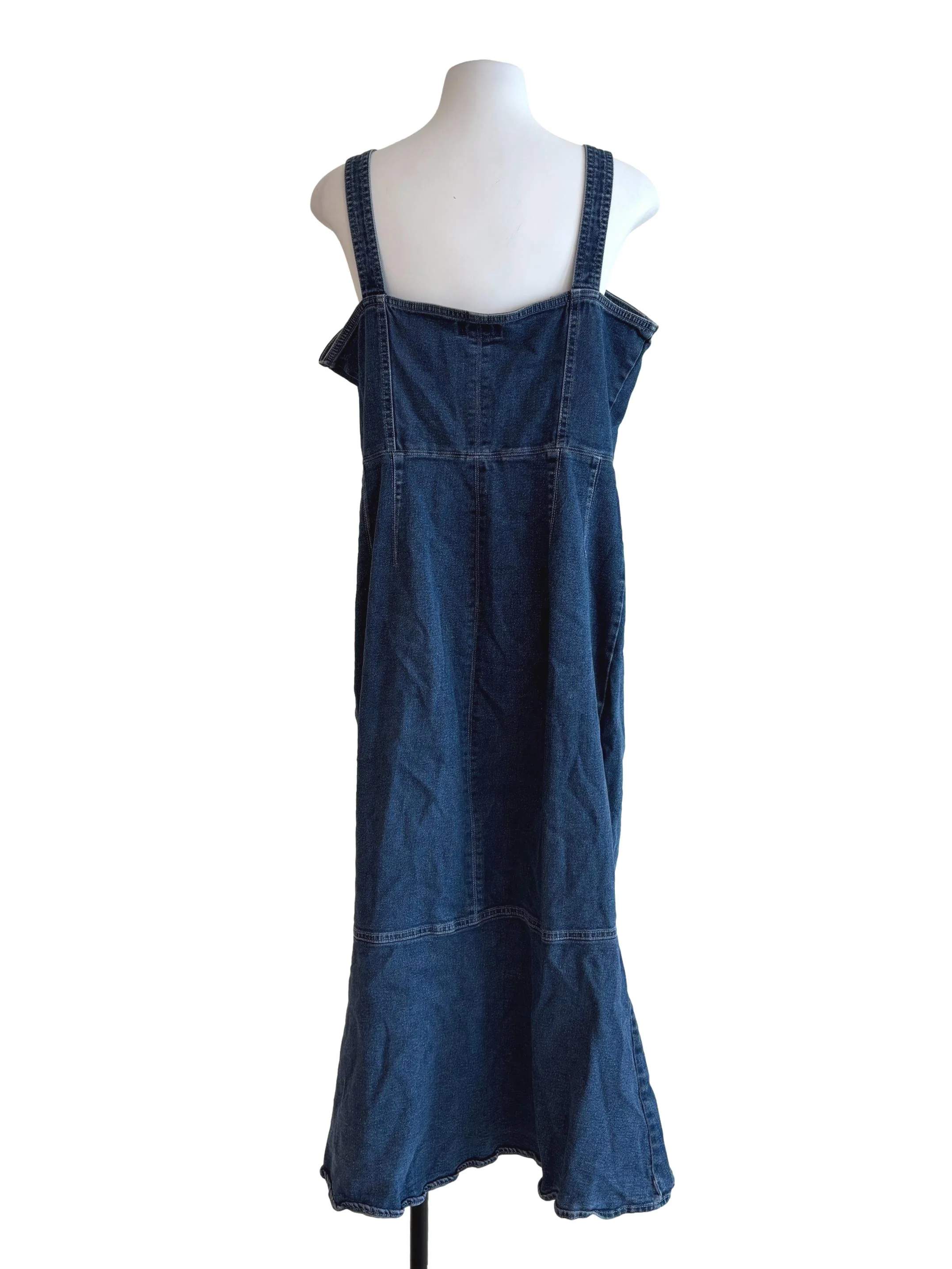Denim Blue Button Up Drop Waist Dress - Image 2