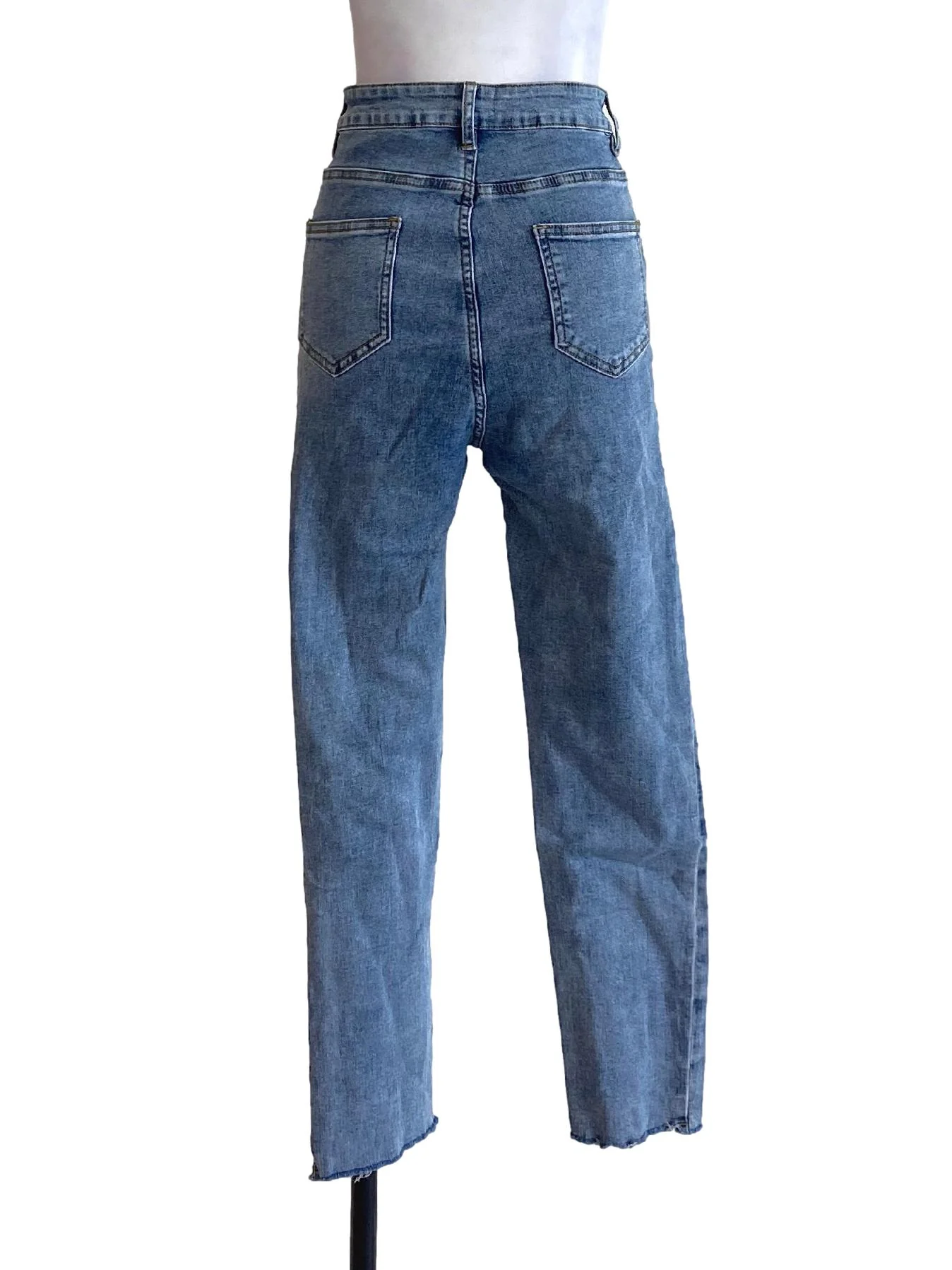 Denim Blue Buttoned Skinny Distressed Jeans - Image 2