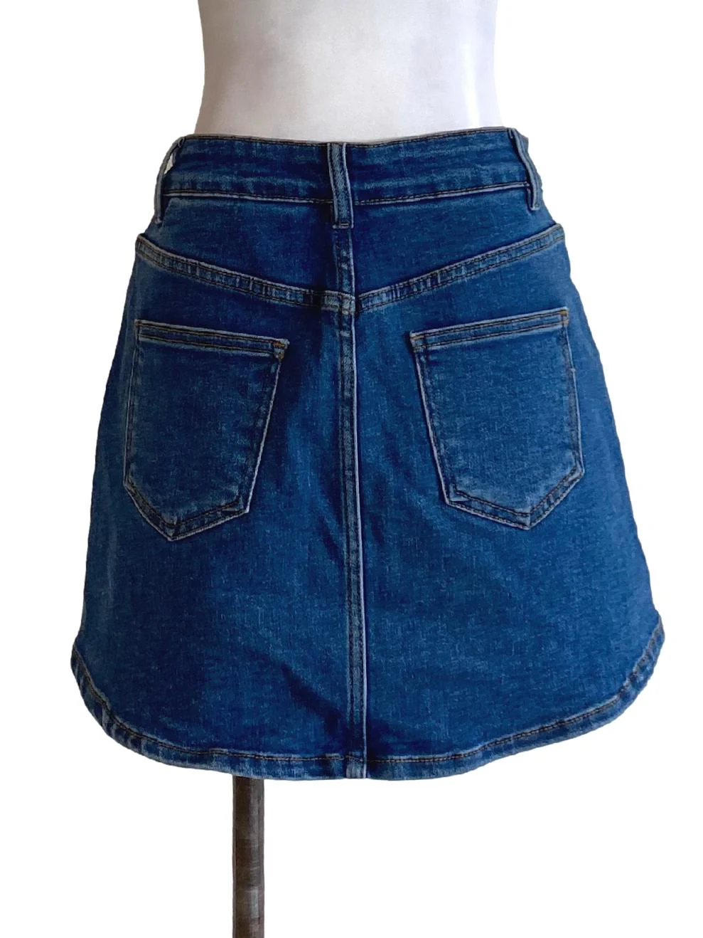Denim Blue Buttoned Waist Mini A-Line Jeans Skirt - Image 2