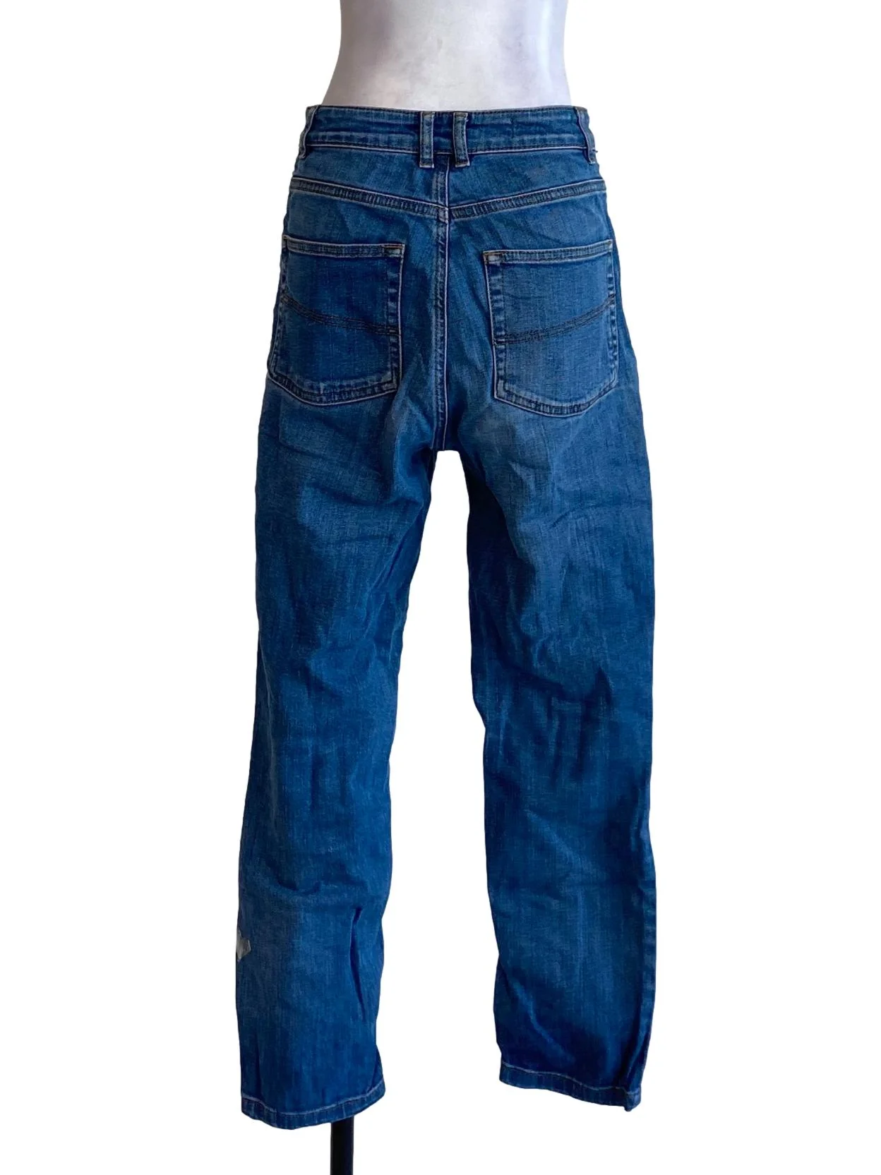Denim Blue Buttoned Waist Slim Fit Jeans - Image 2