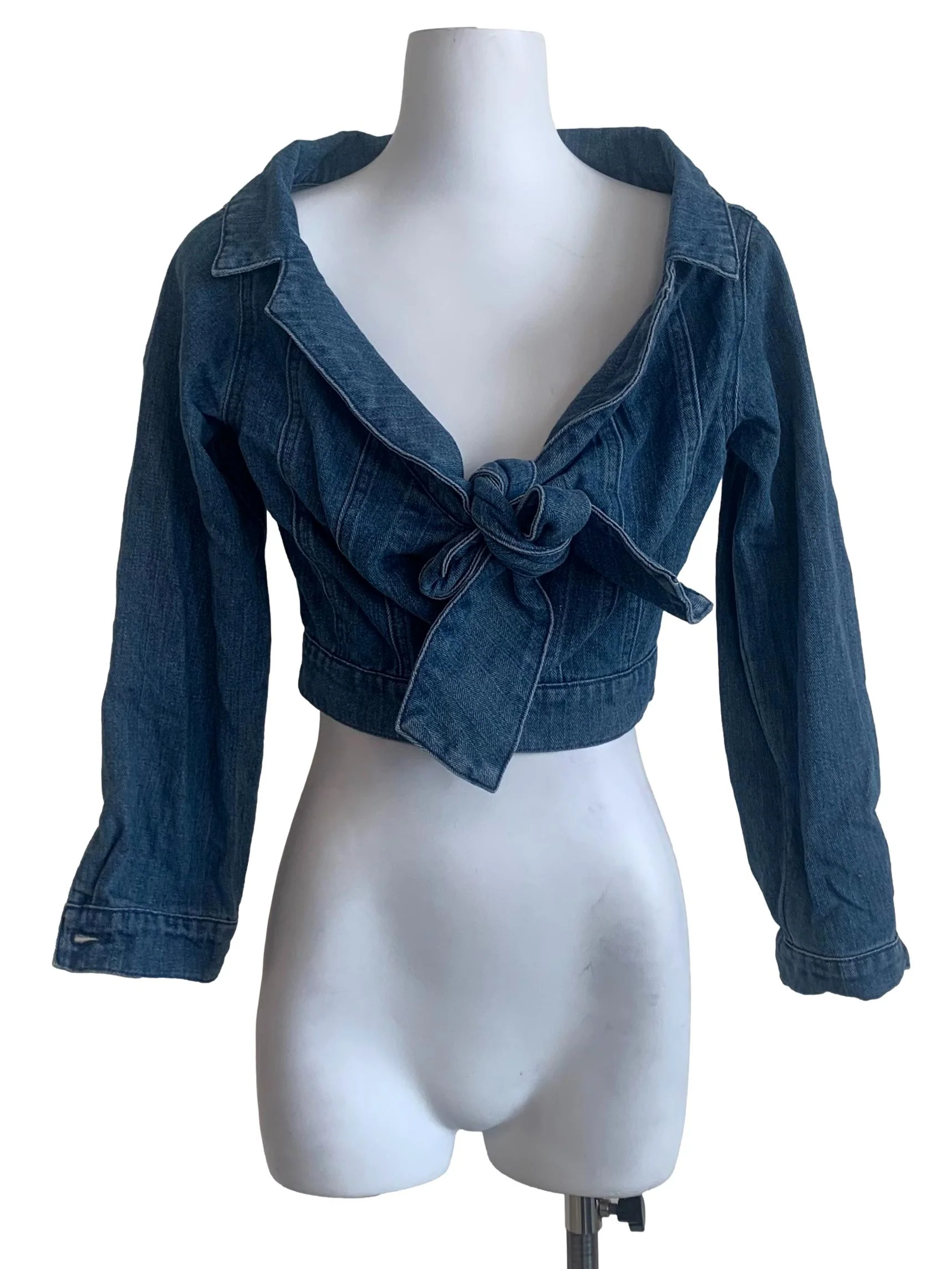 Denim Blue Front Tie Crop Top
