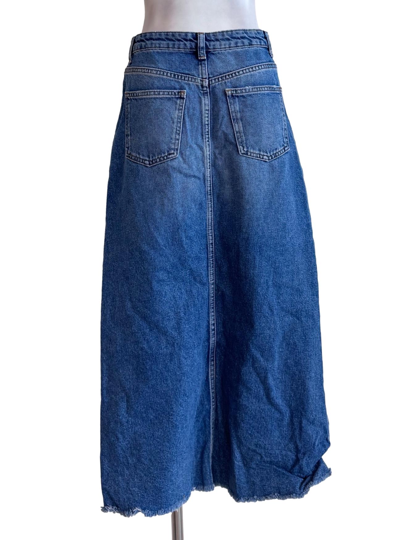 Denim Blue Midi Jeans Skirt - Image 2