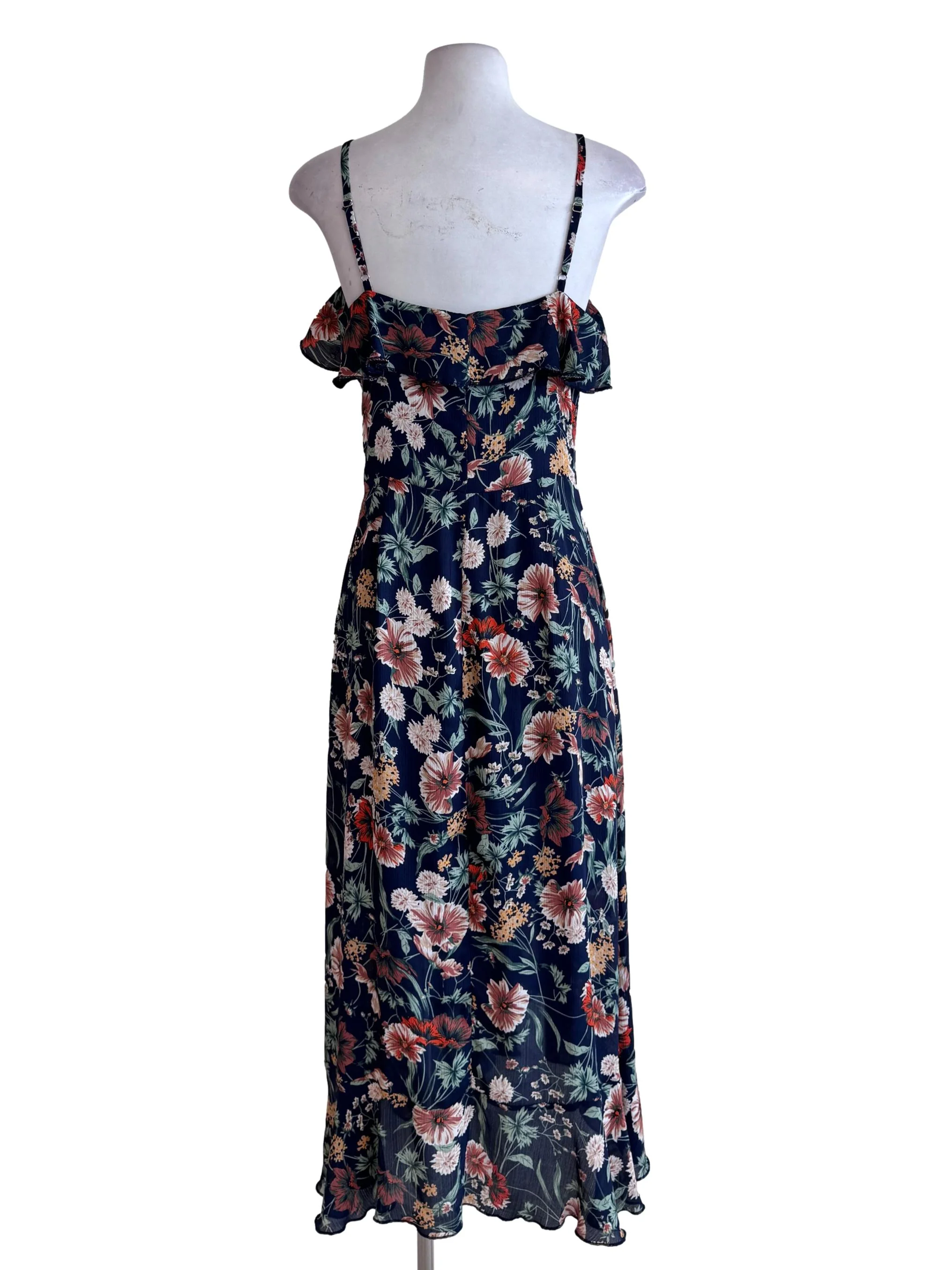 Denim Blue Multicolour Floral Print Sleeveless Dress - Image 2
