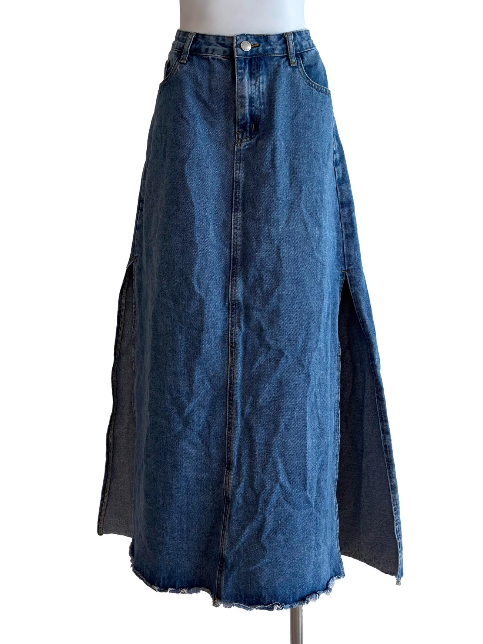 Denim Blue Side Slits Maxi Skirt