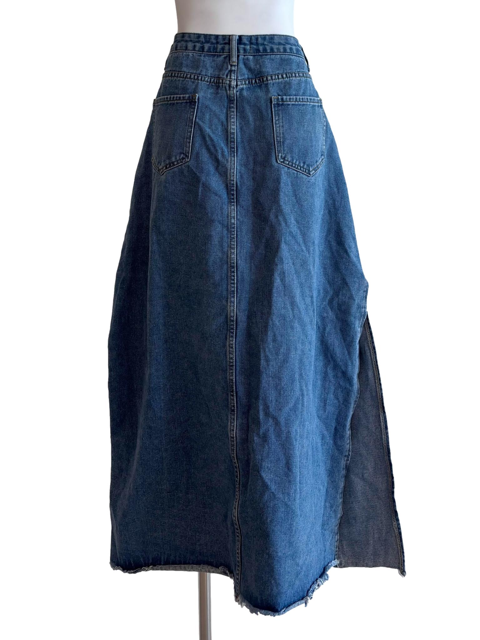 Denim Blue Side Slits Maxi Skirt - Image 2