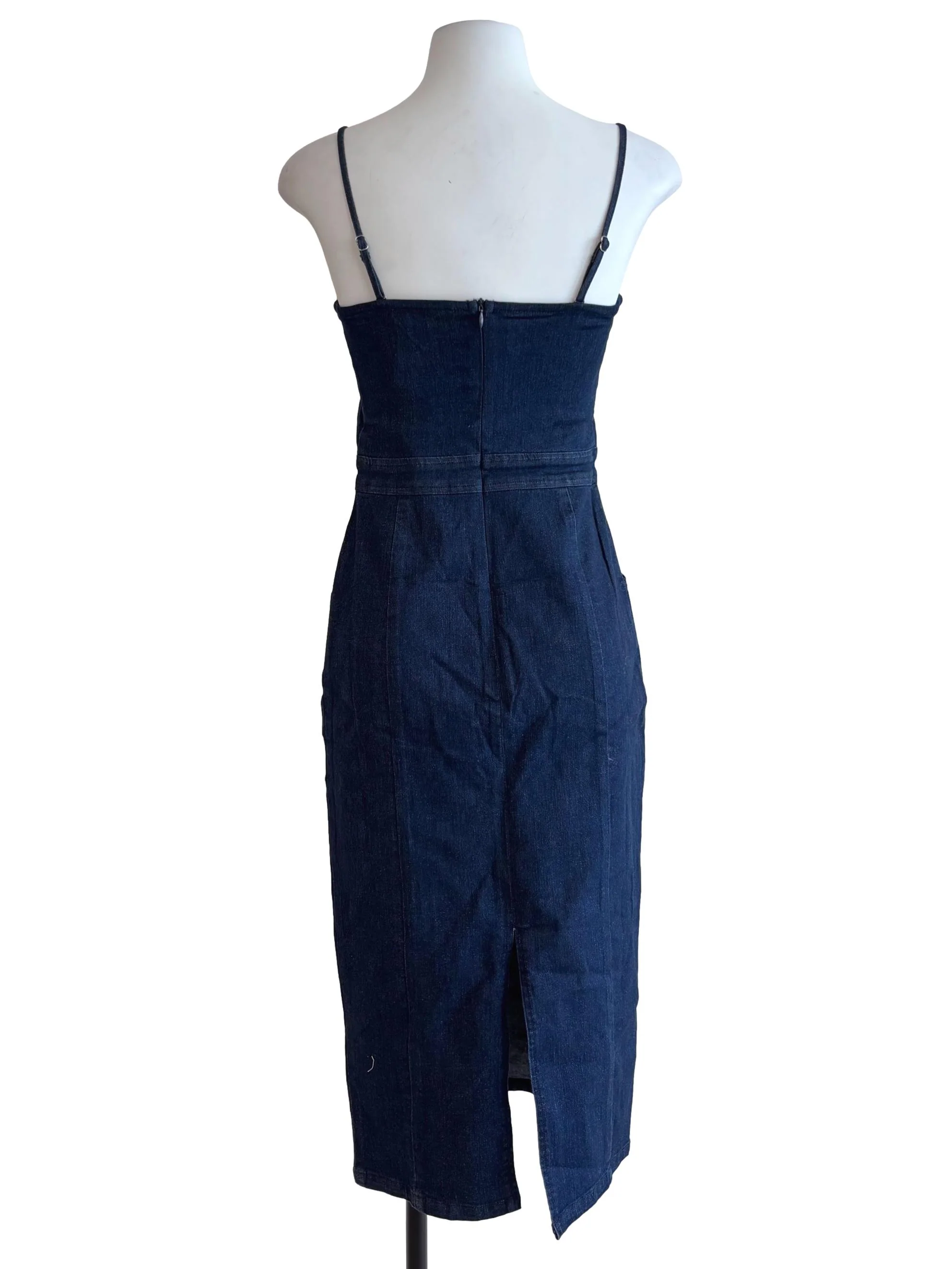 Denim Blue Spaghetti Strap A-Line Dress - Image 2