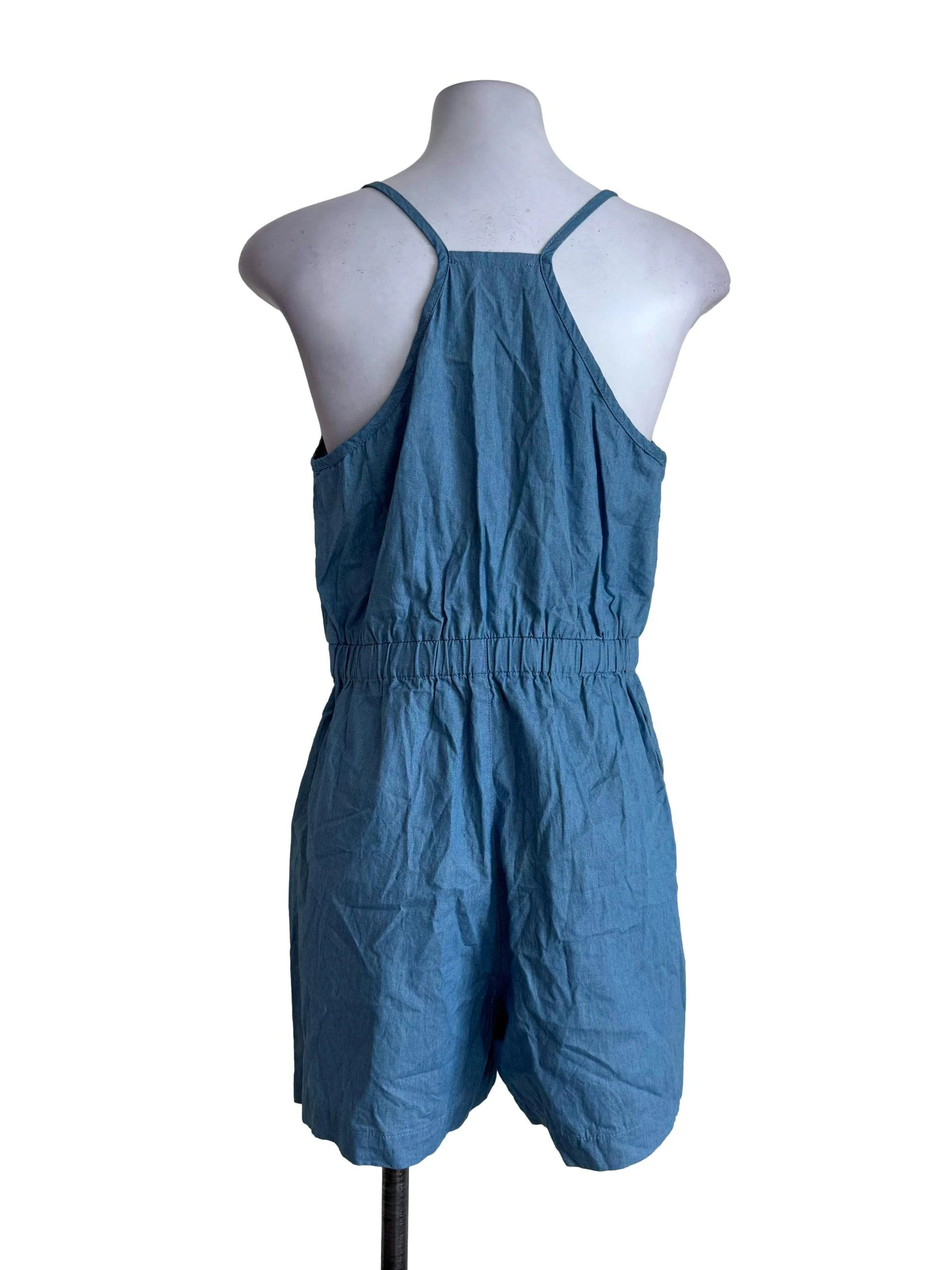 Denim Blue V Neck Sleeveless Romper - Image 2
