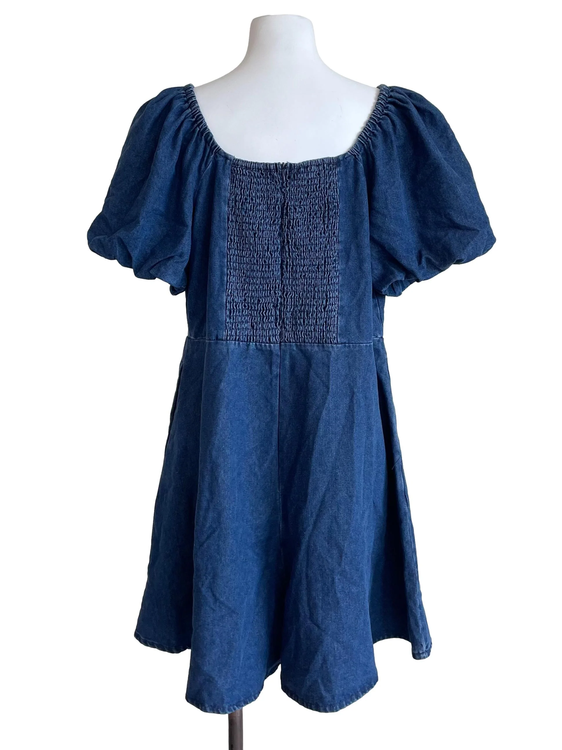 Denim Puff Sleeves Sweetheart Romper - Image 2