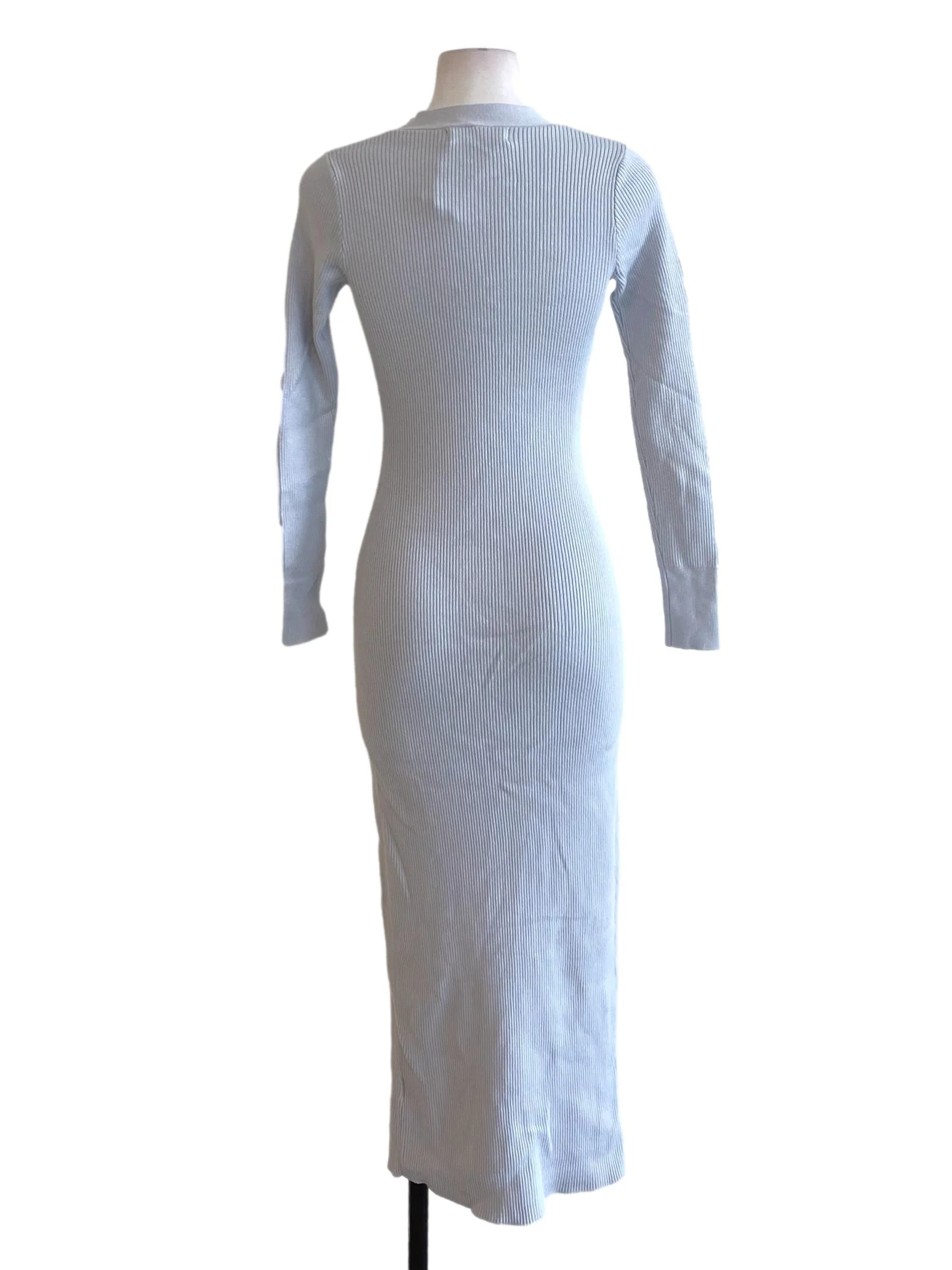 Dusty Blue Buttoned Down Knitted Shirt Bodycon Dress - Image 2