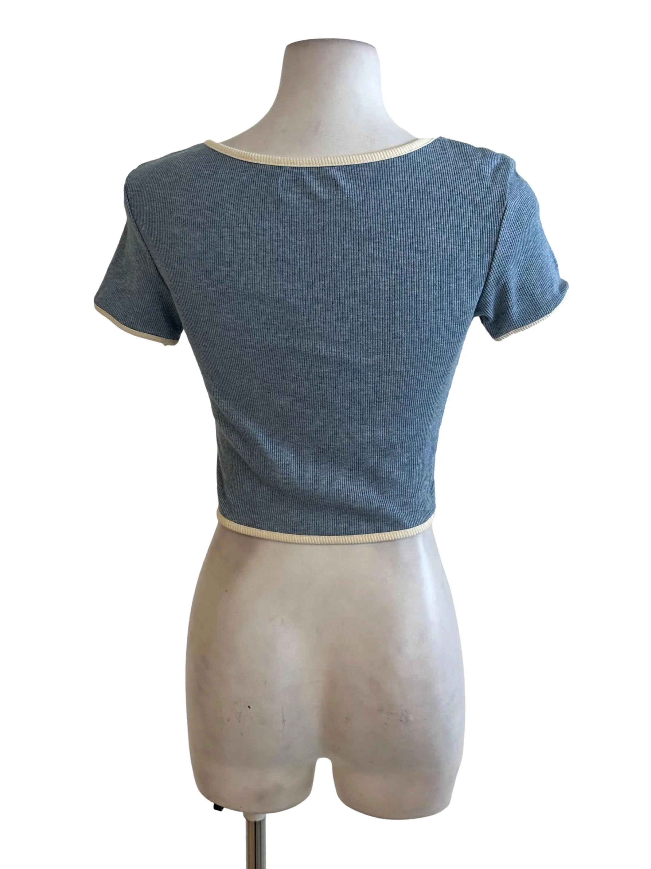 Dusty Blue Knit Short Sleeve Top - Image 2