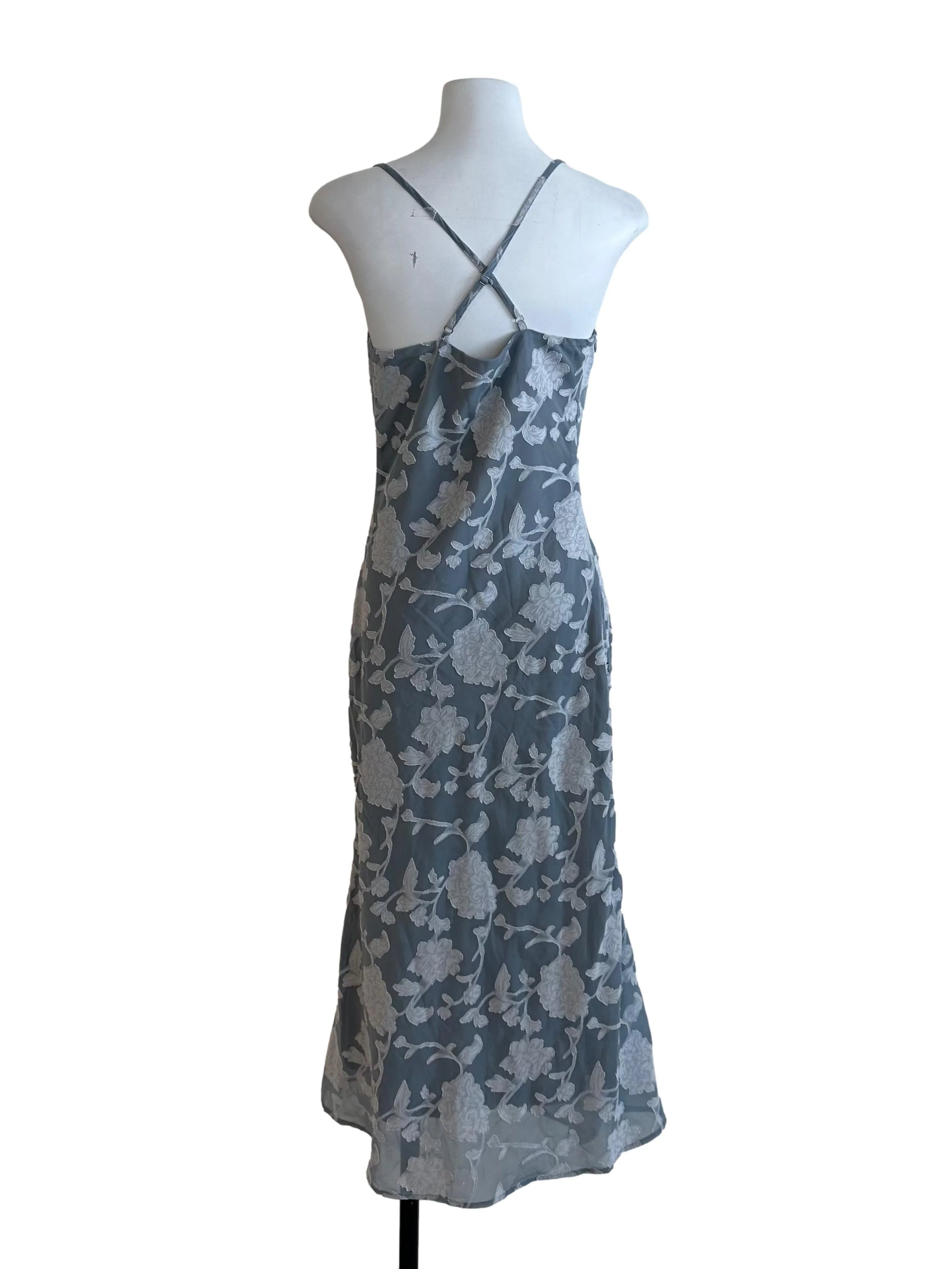 Dusty Blue Pattern Textured Cowl Neck Dress - Image 2