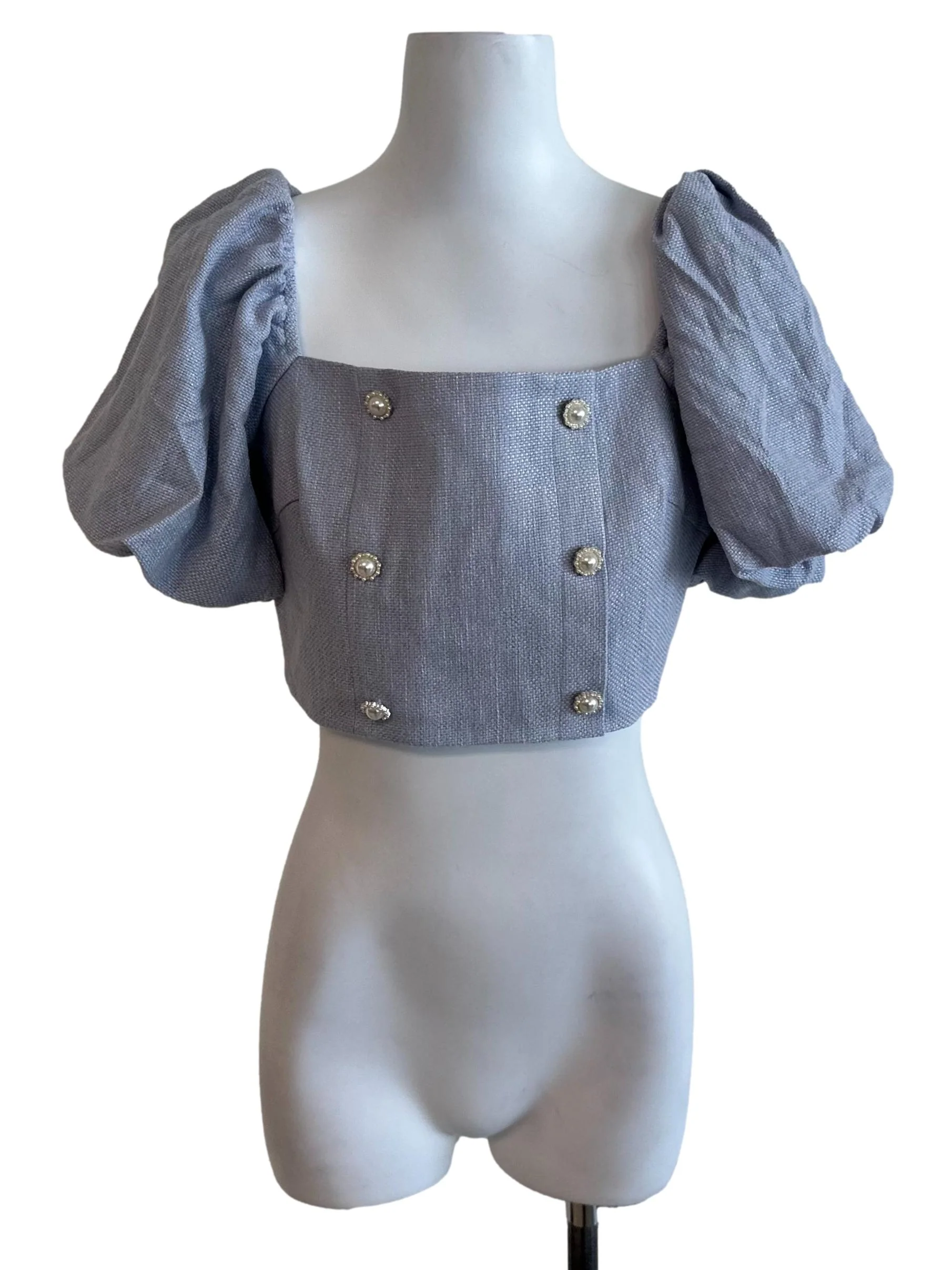 Dusty Blue Textured Button Top