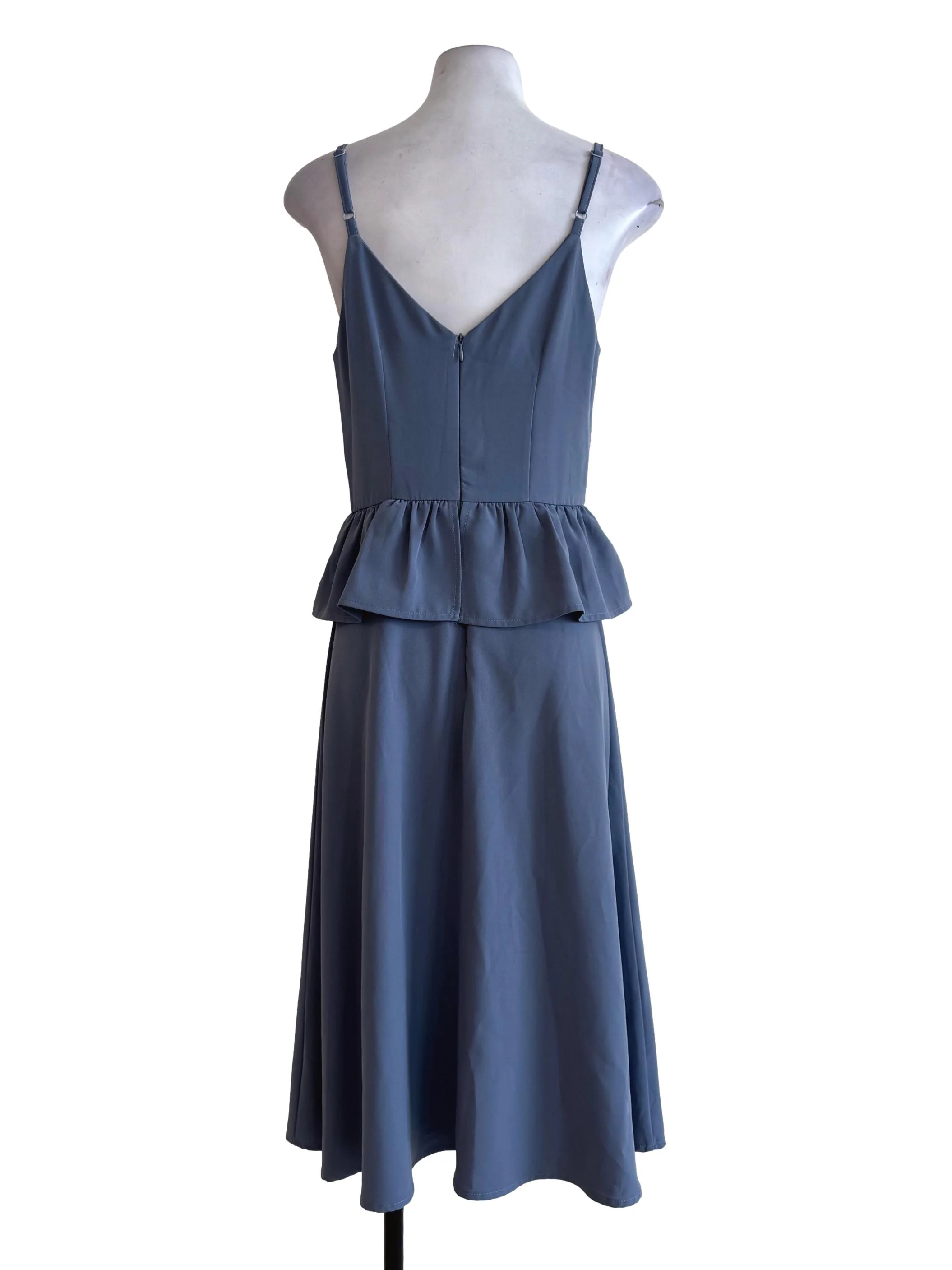 Dusty Blue V Neck Sleeveless Dress - Image 2