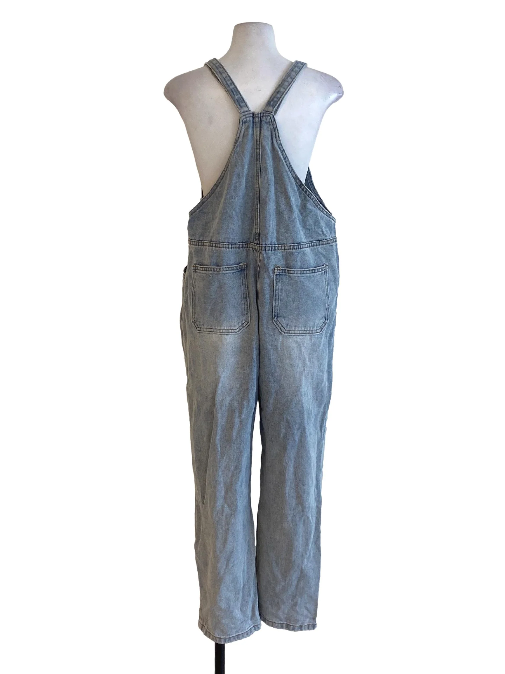 Dusty Denim Blue Buttoned Down Square Neck Apron Jumpsuit TTR - Image 2