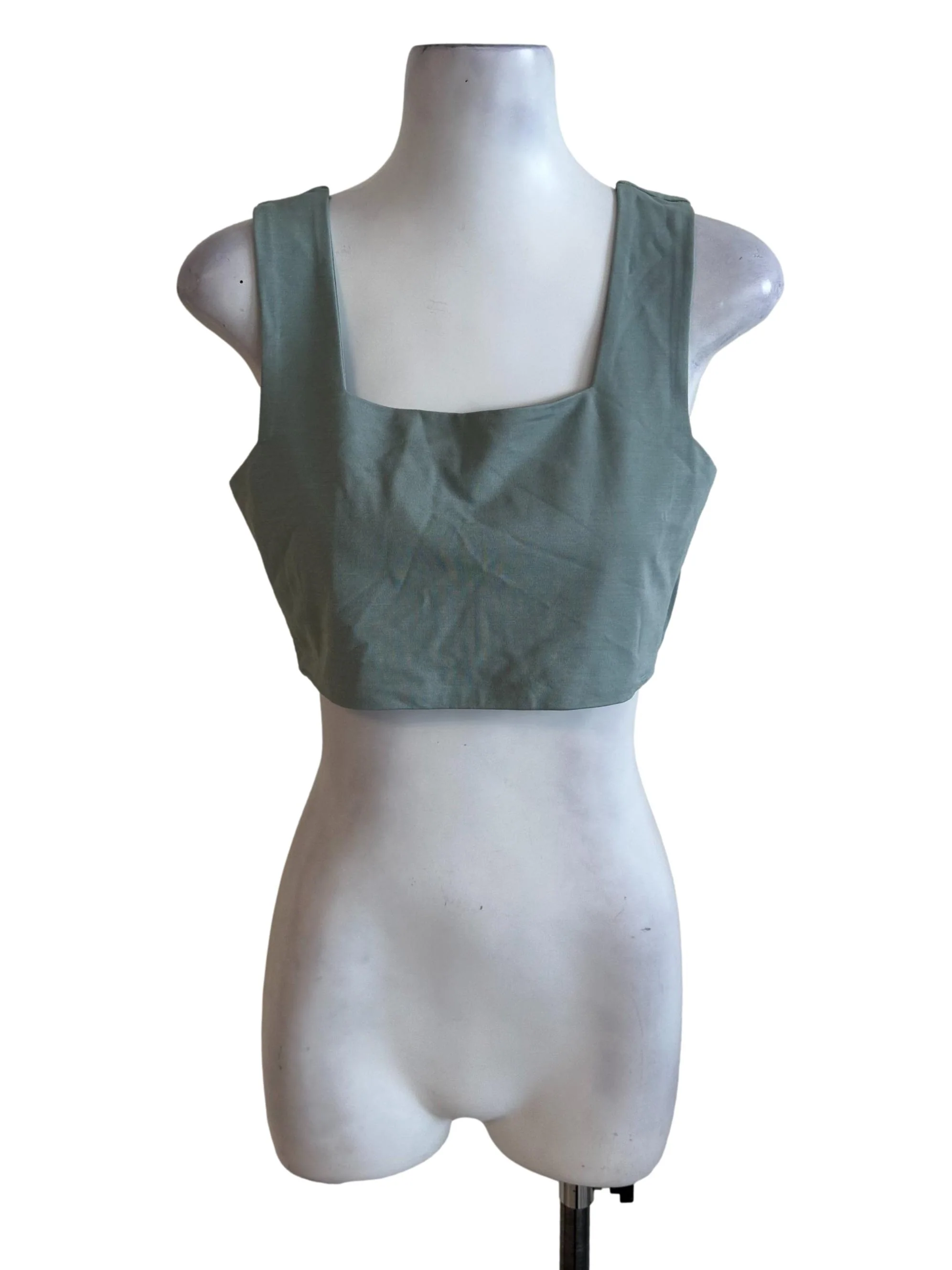 Dusty Green Square Neck Crop Top